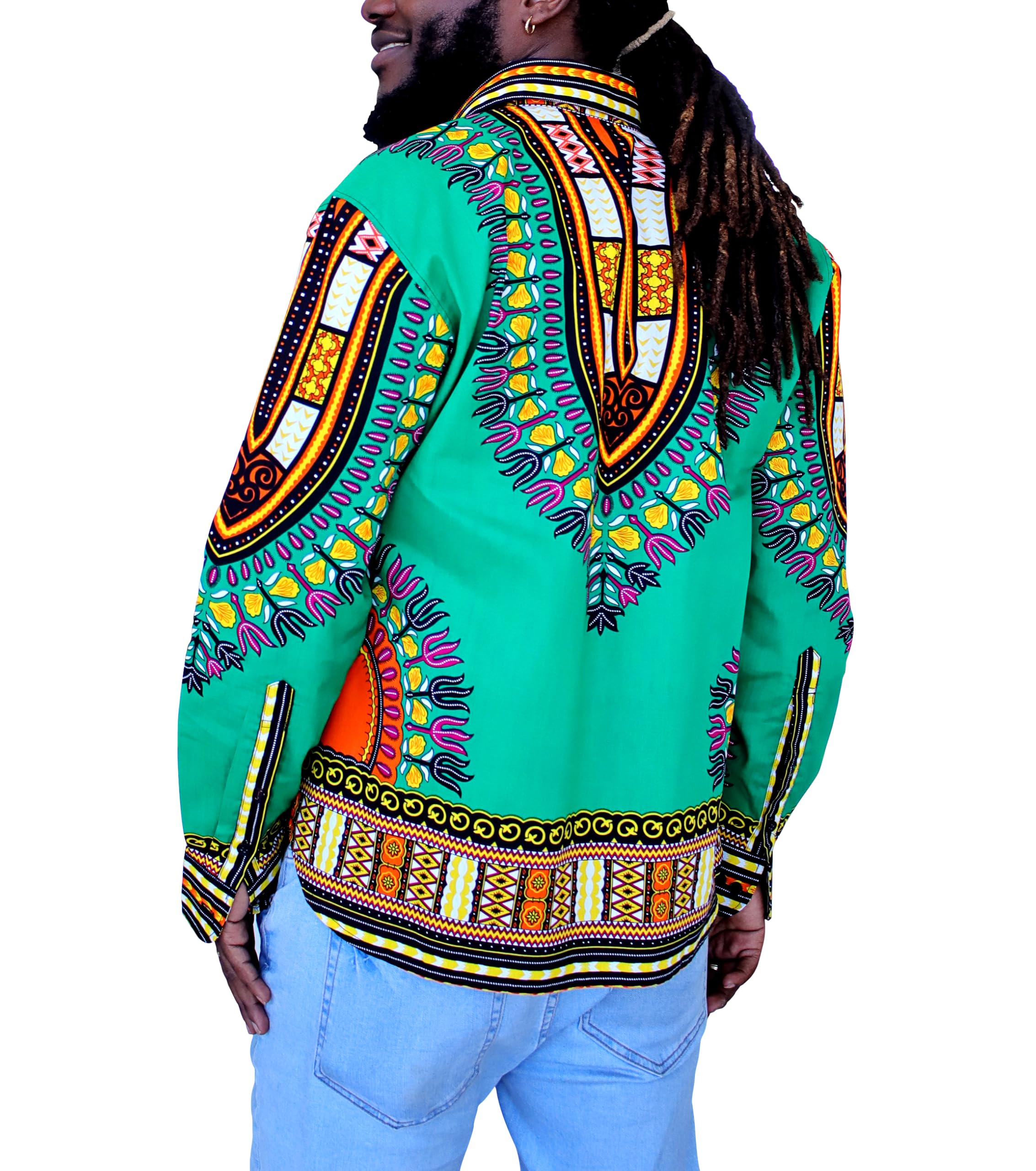 DA'IKI Africa Boubou Dashiki Button Down Fashion Shirt Bright Batik Cotton - Image 3