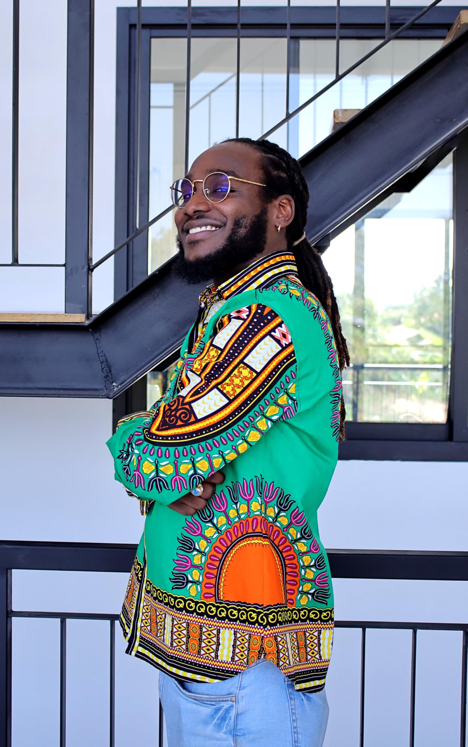 DA'IKI Africa Boubou Dashiki Button Down Fashion Shirt Bright Batik Cotton - Image 4