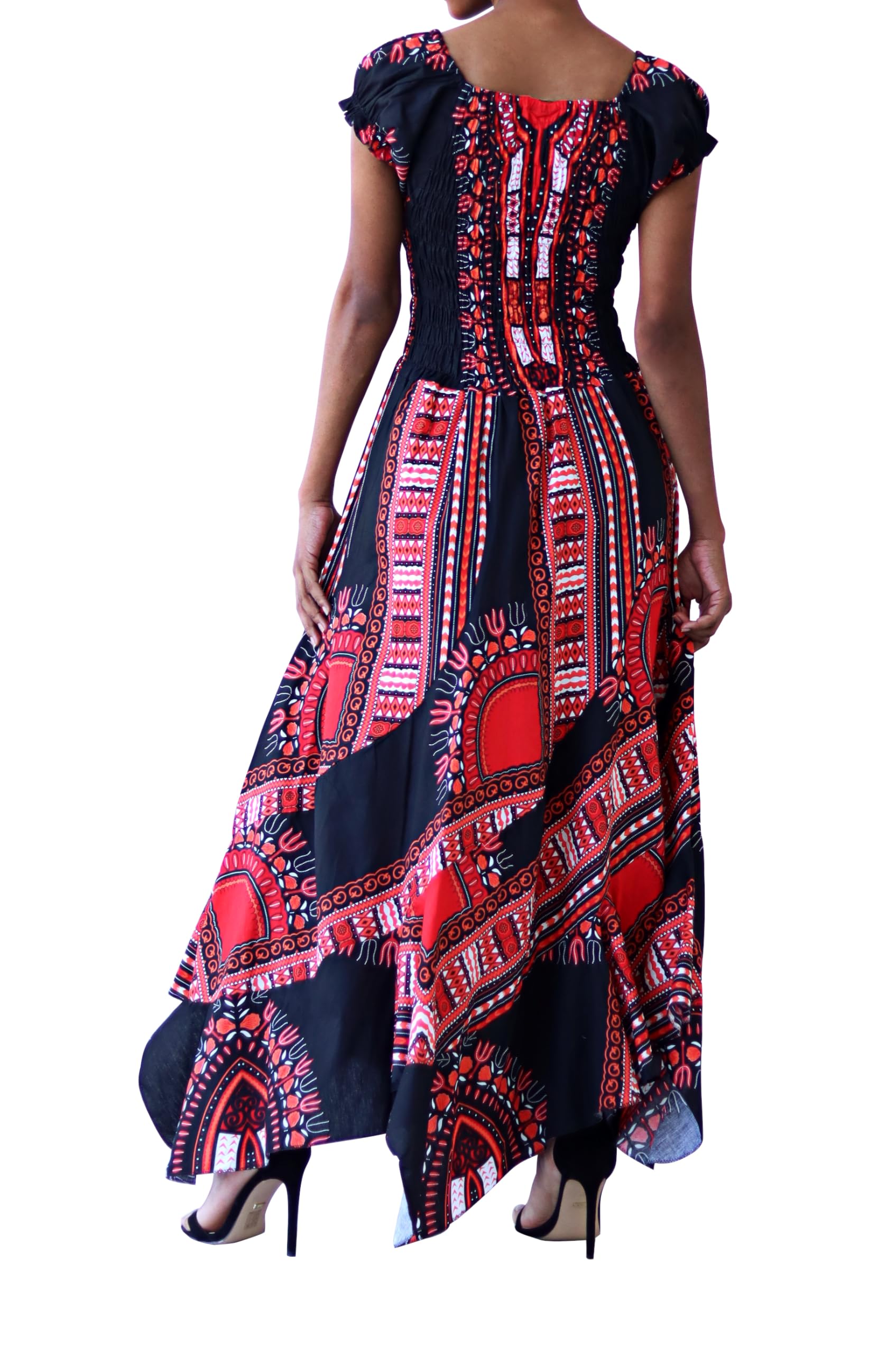 DA'IKI African Dashiki Full Baby Doll Wild Smock Waist Ladies Long Fitting Dress - Image 3