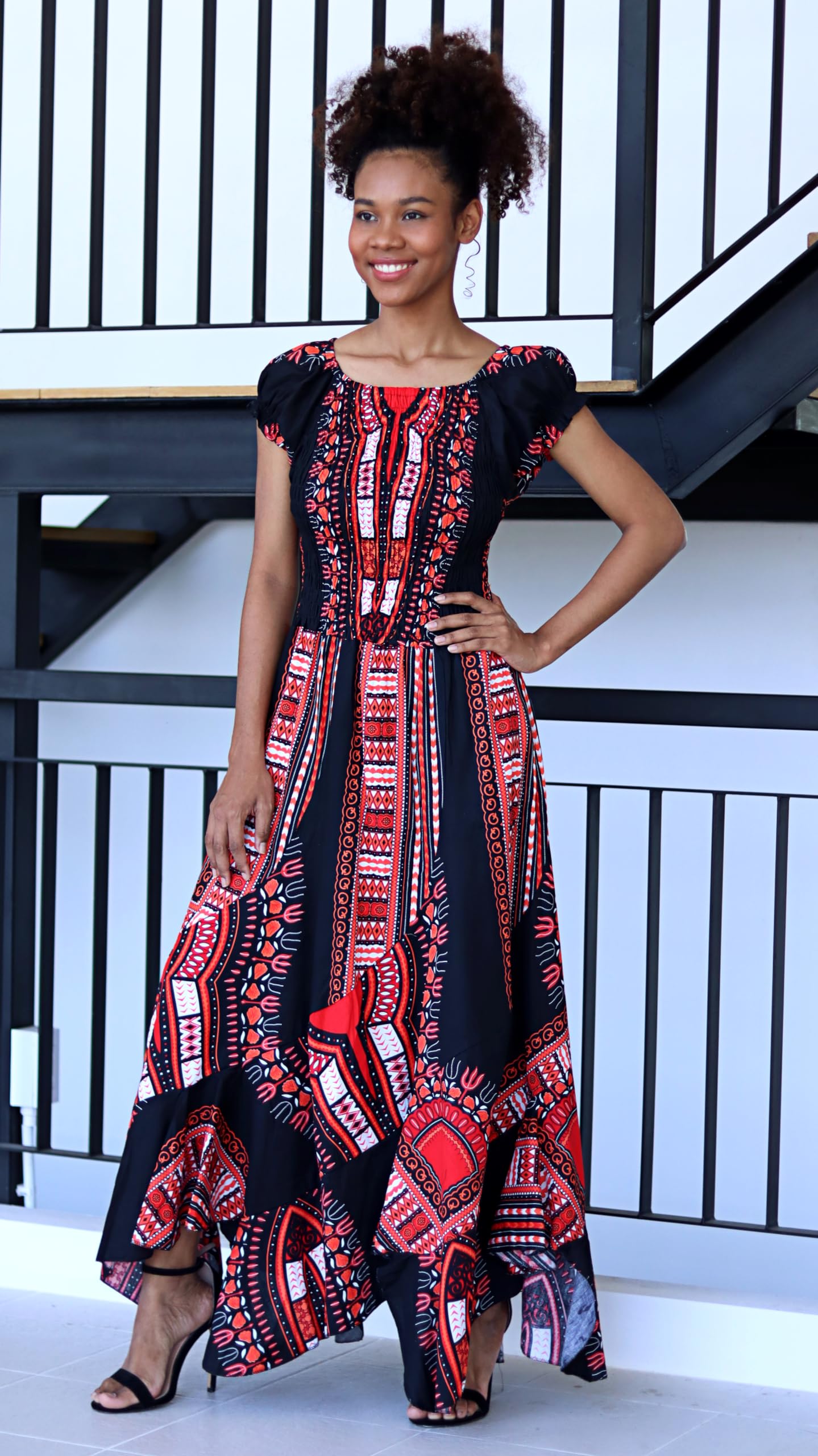 DA'IKI African Dashiki Full Baby Doll Wild Smock Waist Ladies Long Fitting Dress - Image 4