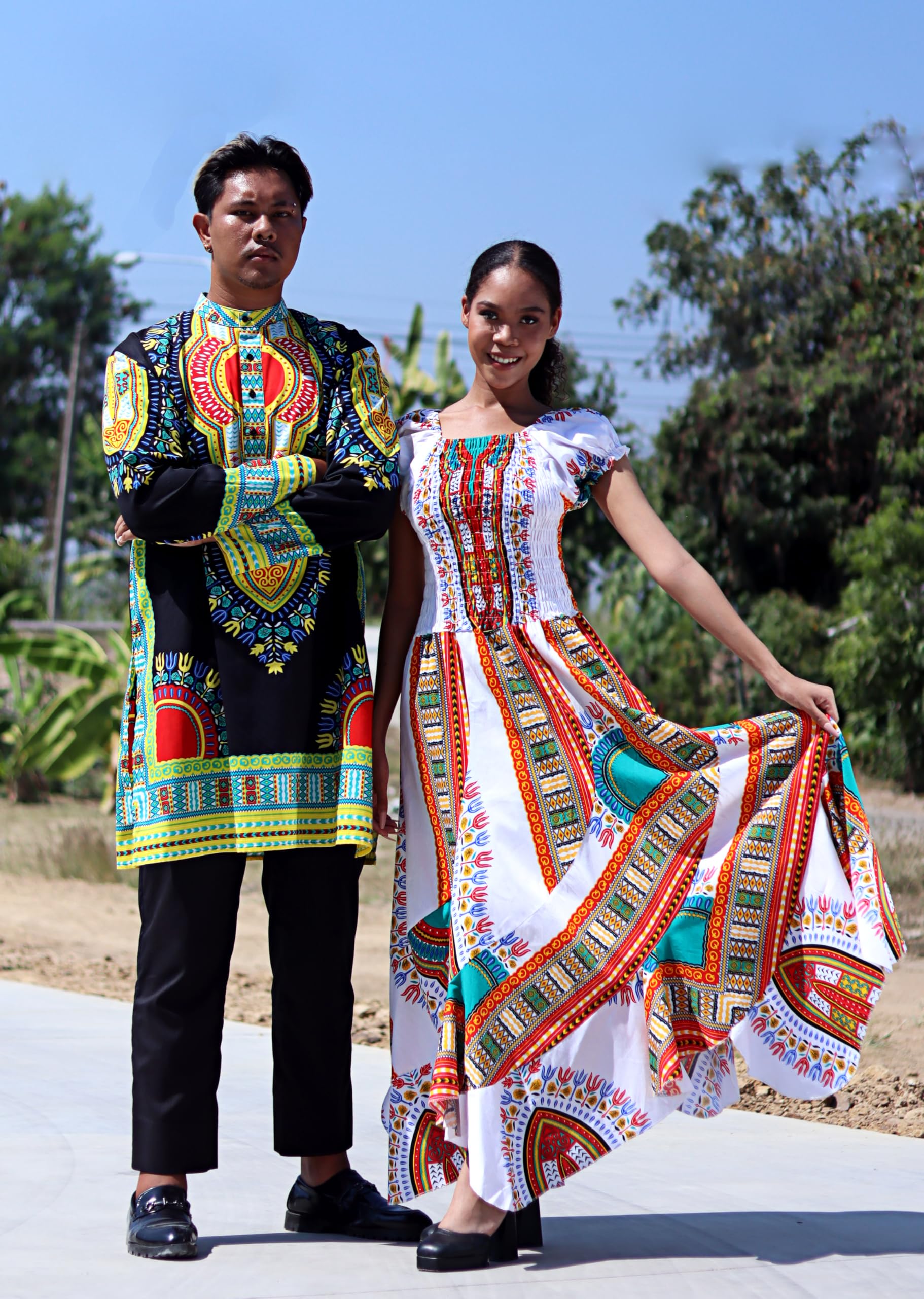 DA'IKI African Dashiki Full Baby Doll Wild Smock Waist Ladies Long Fitting Dress - Image 3