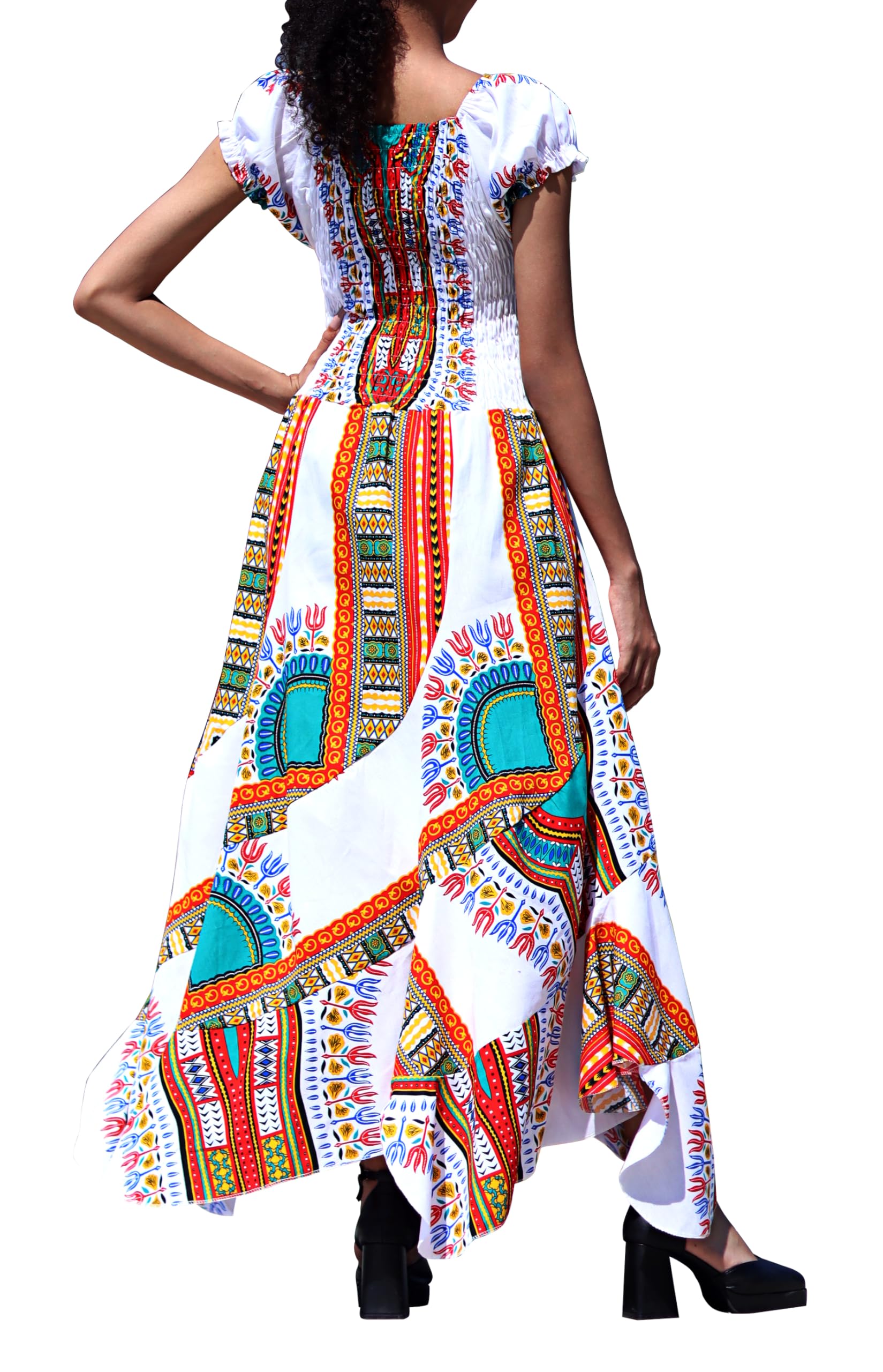DA'IKI African Dashiki Full Baby Doll Wild Smock Waist Ladies Long Fitting Dress - Image 4