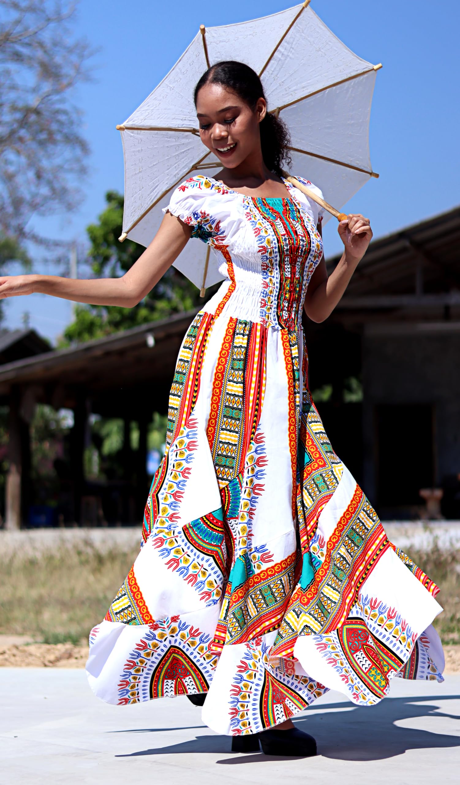 DA'IKI African Dashiki Full Baby Doll Wild Smock Waist Ladies Long Fitting Dress - Image 5
