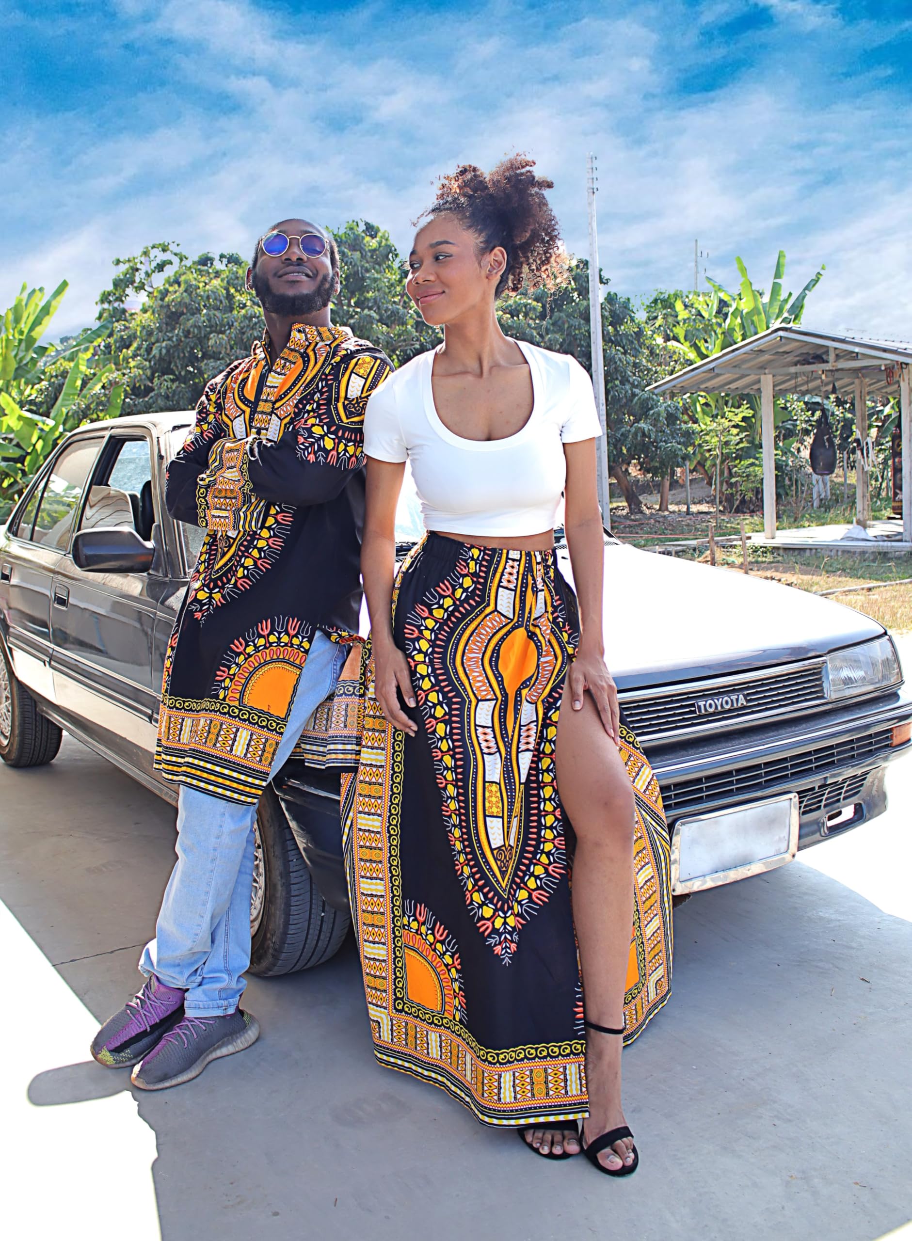 DA'IKI African High Slit Dashiki Art Elastic Waist Kente Ankara Dance Skirt Wax Cotton - Image 5