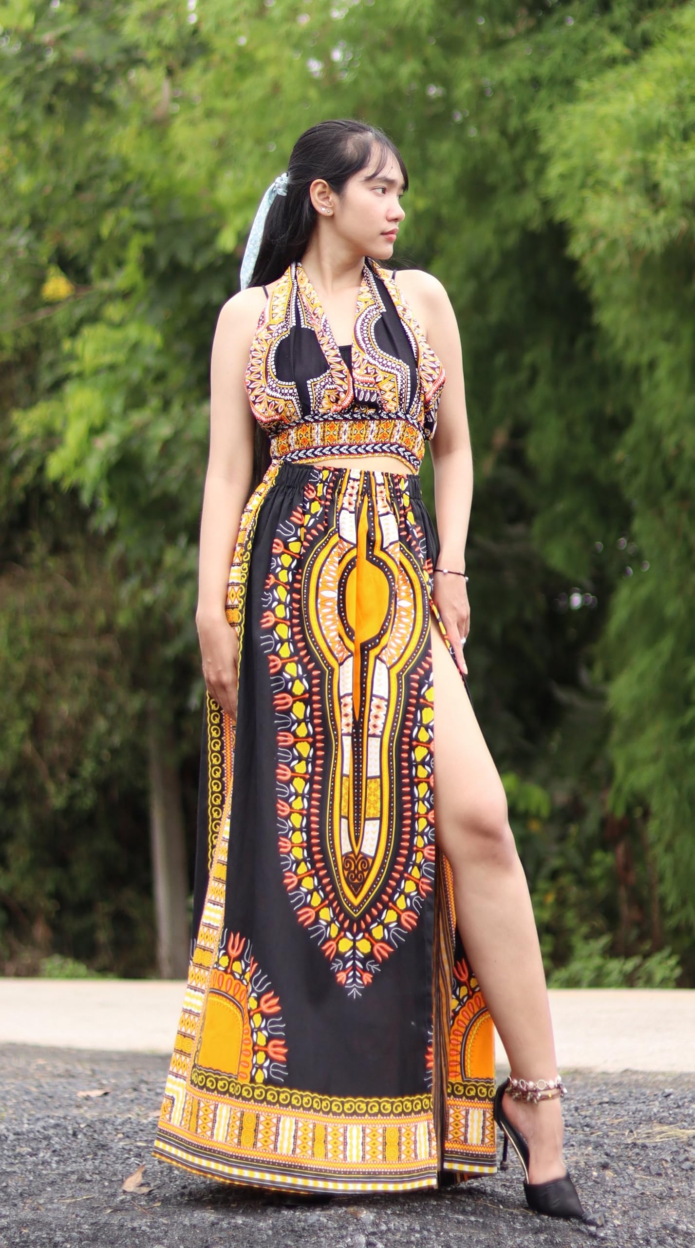 DA'IKI African High Slit Dashiki Art Elastic Waist Kente Ankara Dance Skirt Wax Cotton - Image 8