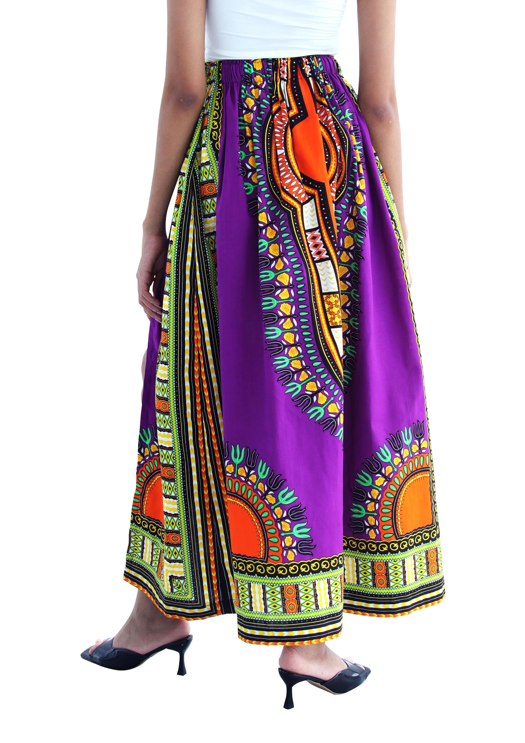DA'IKI African High Slit Dashiki Art Elastic Waist Kente Ankara Dance Skirt Wax Cotton - Image 4
