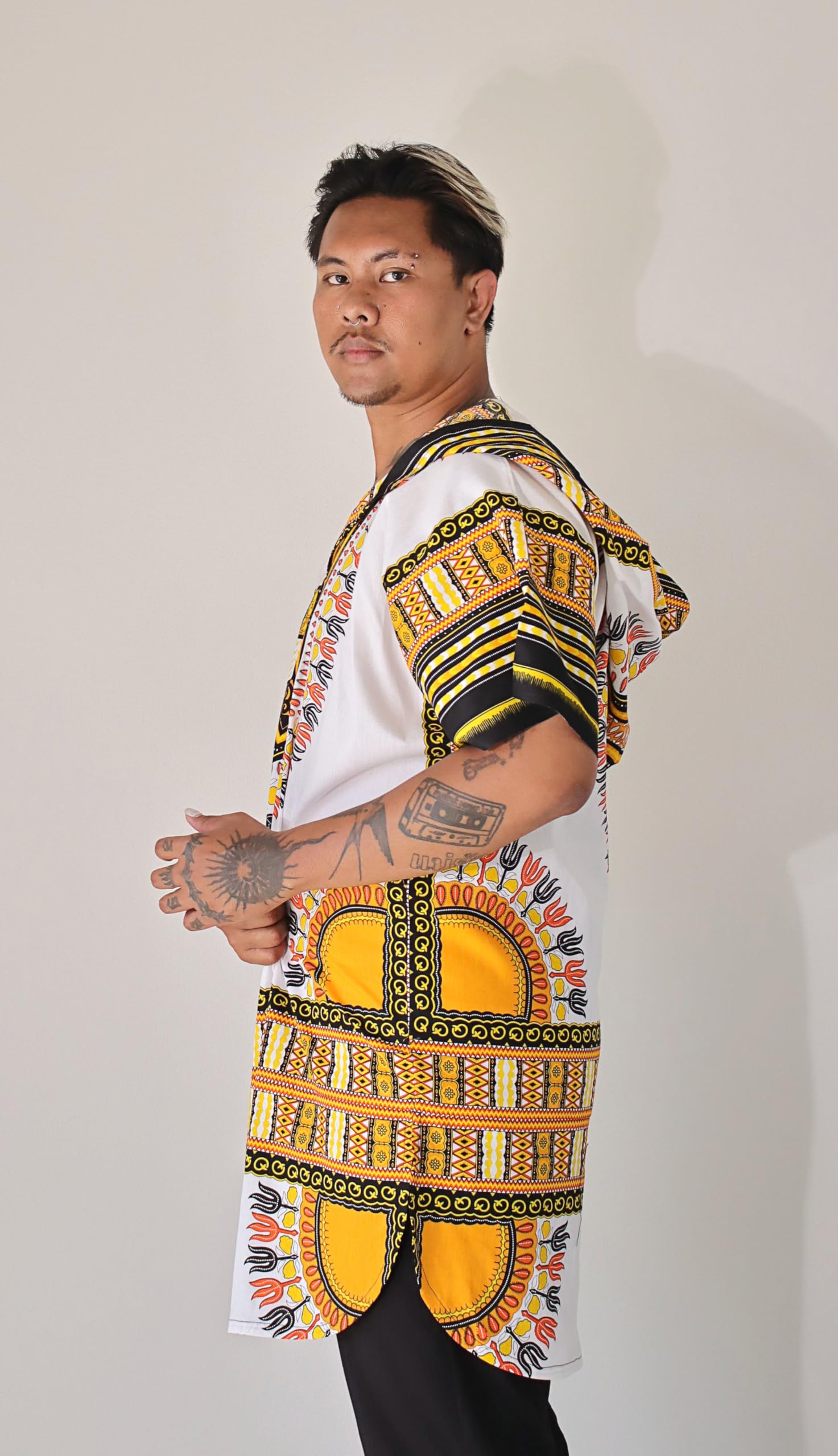 DA'IKI African Long Urban Dashiki Warlock Jacket with Hoody Warrior Shirt Pullover - Image 3