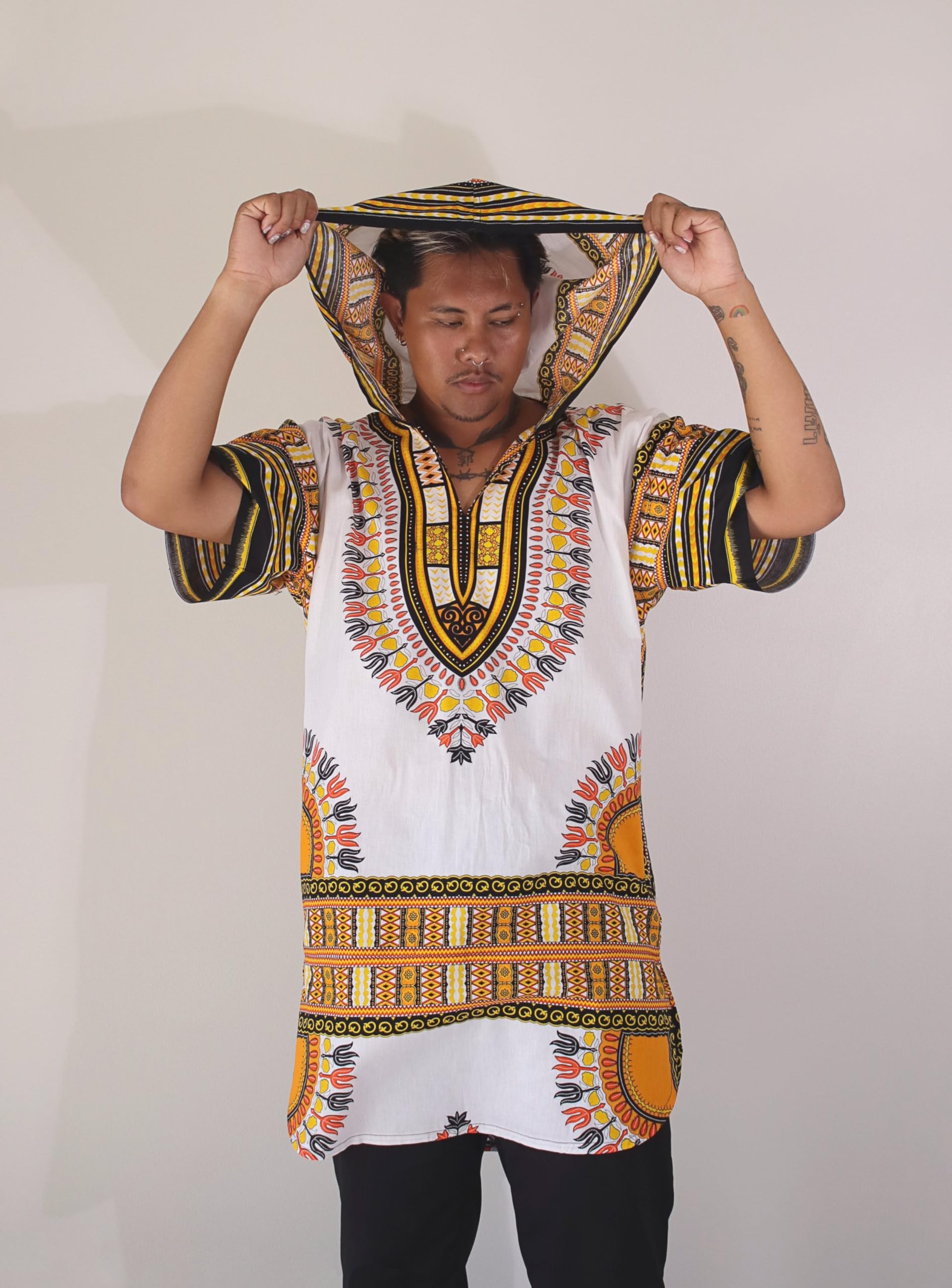 DA'IKI African Long Urban Dashiki Warlock Jacket with Hoody Warrior Shirt Pullover - Image 5