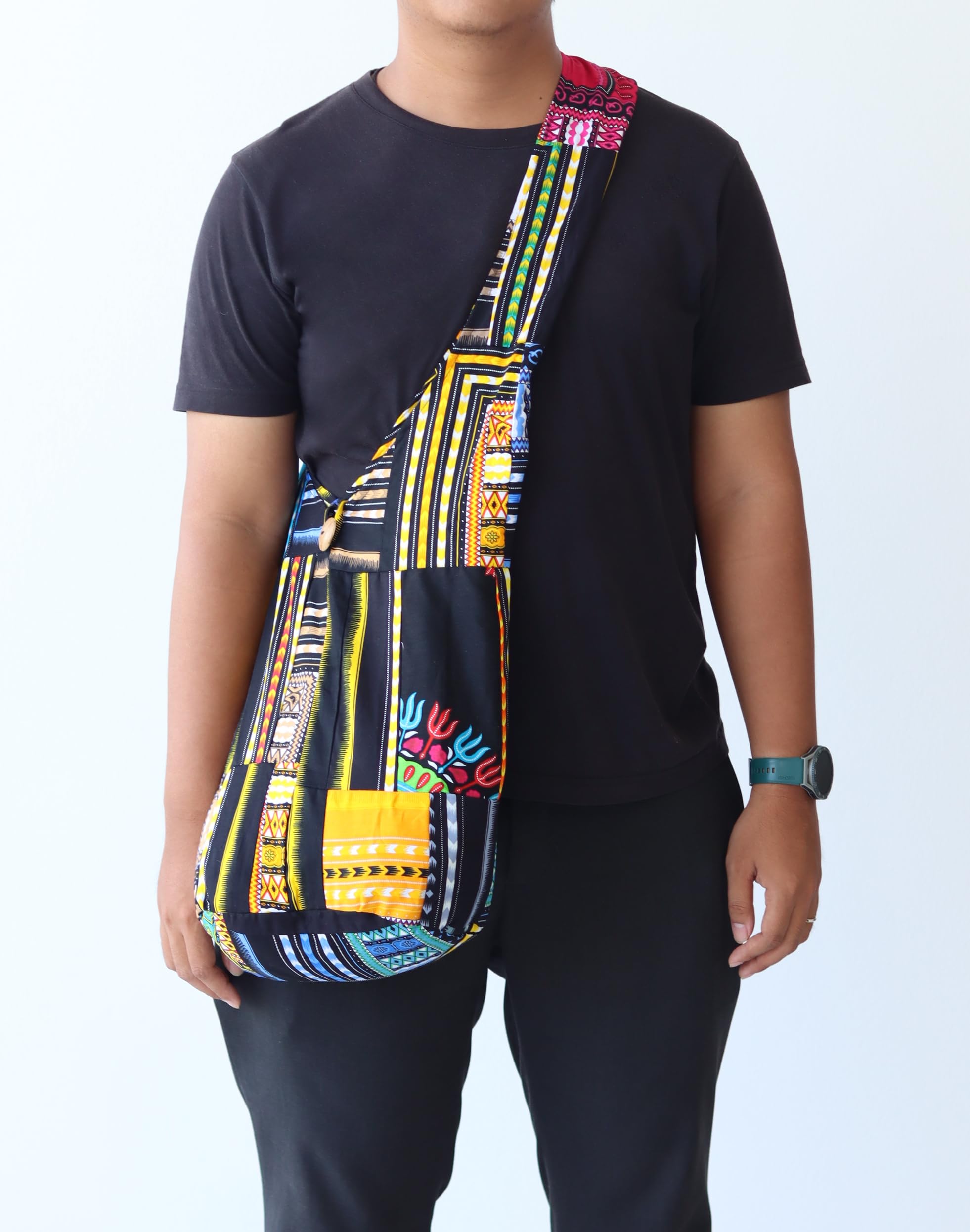 DA'IKI Afrikan Dashiki Cotton Quilted Patch Messenger Sling Shoulder Bag - Image 3