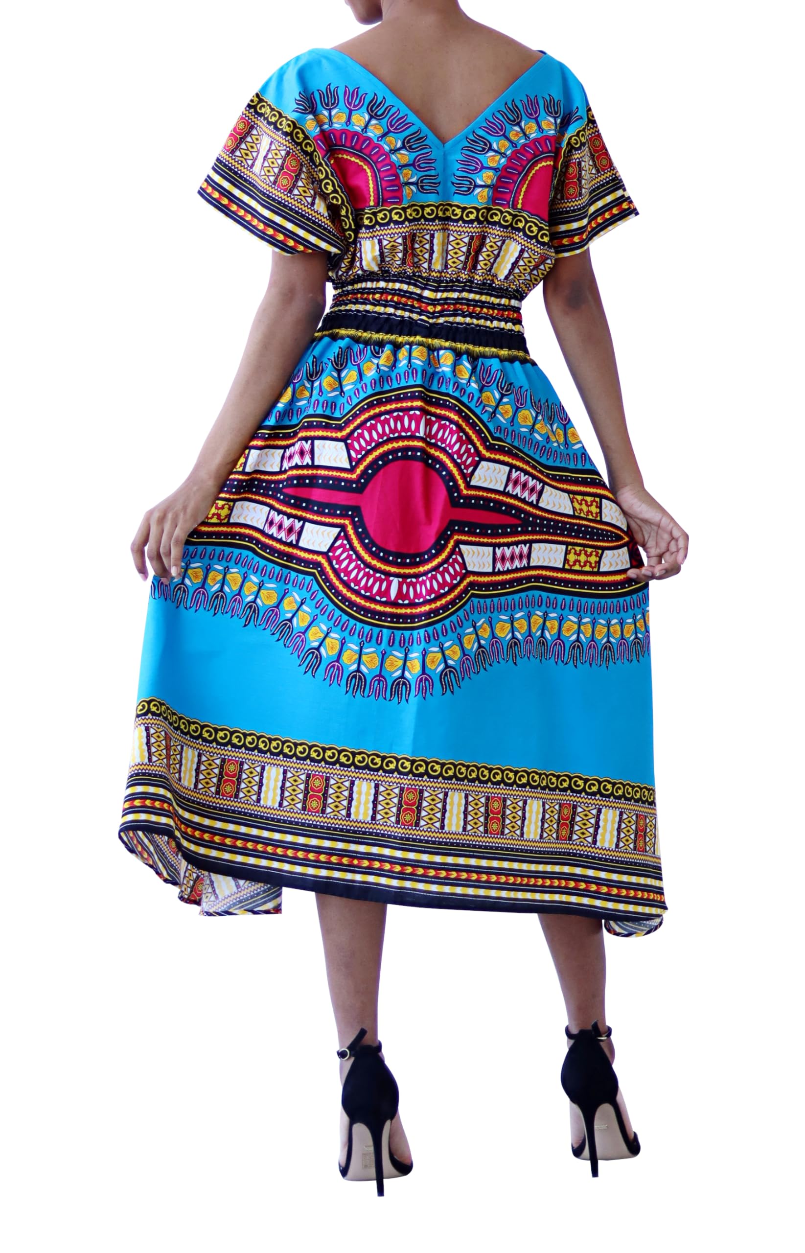 DA'IKI Afrikan Mother Earth Cotton Dress with Strong V Collar Dashiki Smock Waist - Image 3