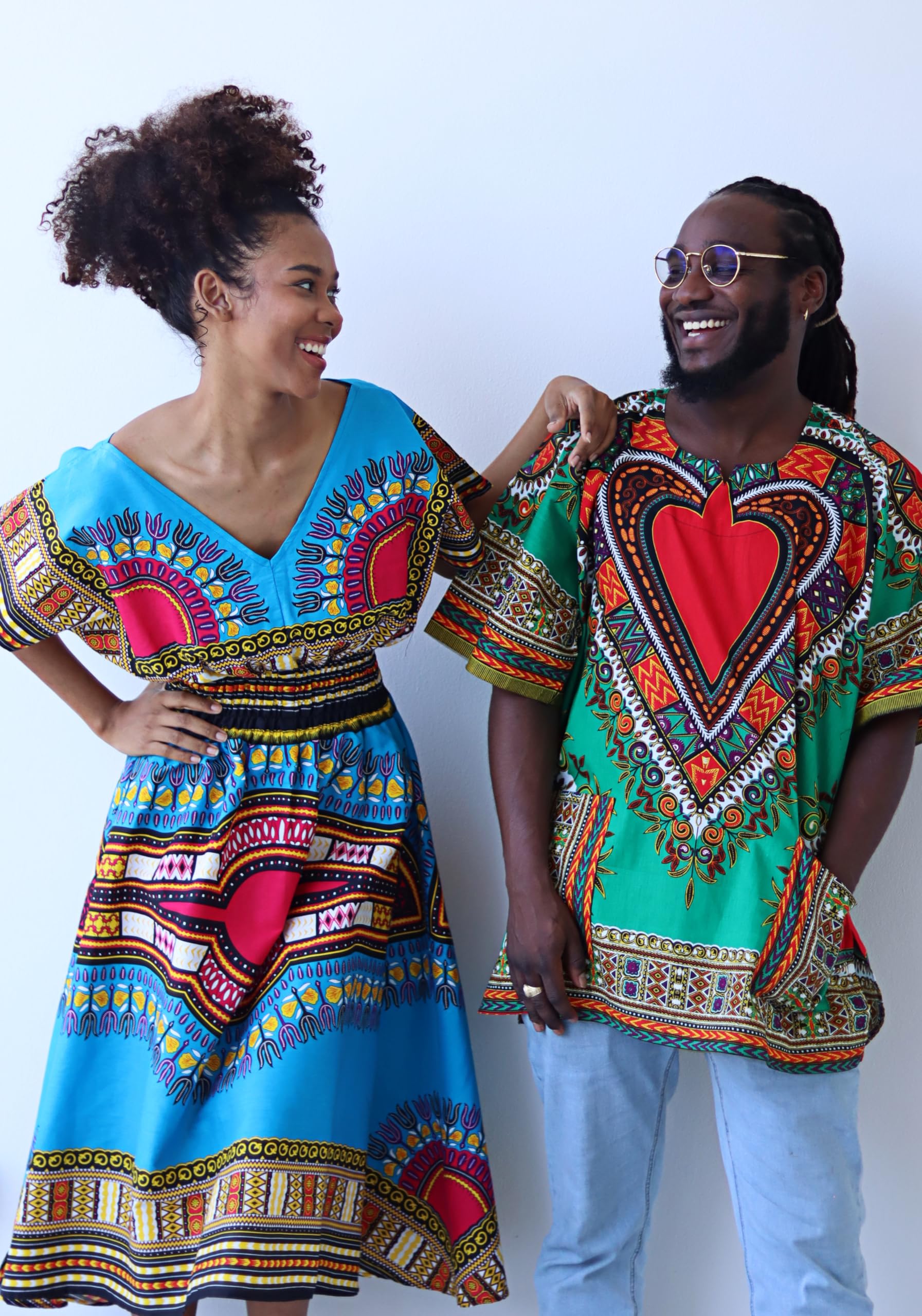 DA'IKI Afrikan Mother Earth Cotton Dress with Strong V Collar Dashiki Smock Waist - Image 5