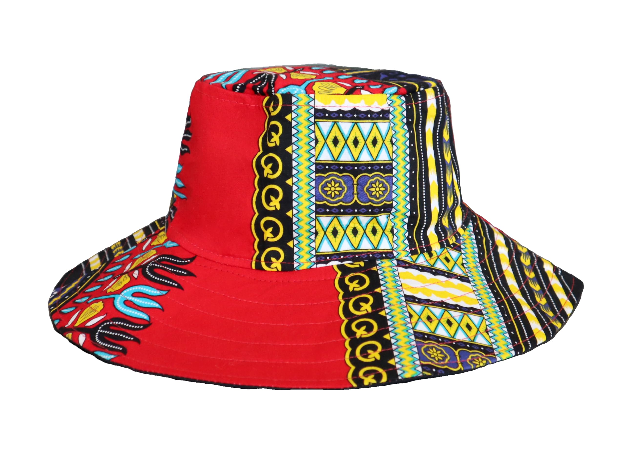 DA'IKI Central African Dashiki Cotton Hat Handmade Bright Afrikans Hairtie Sunhat - Image 4