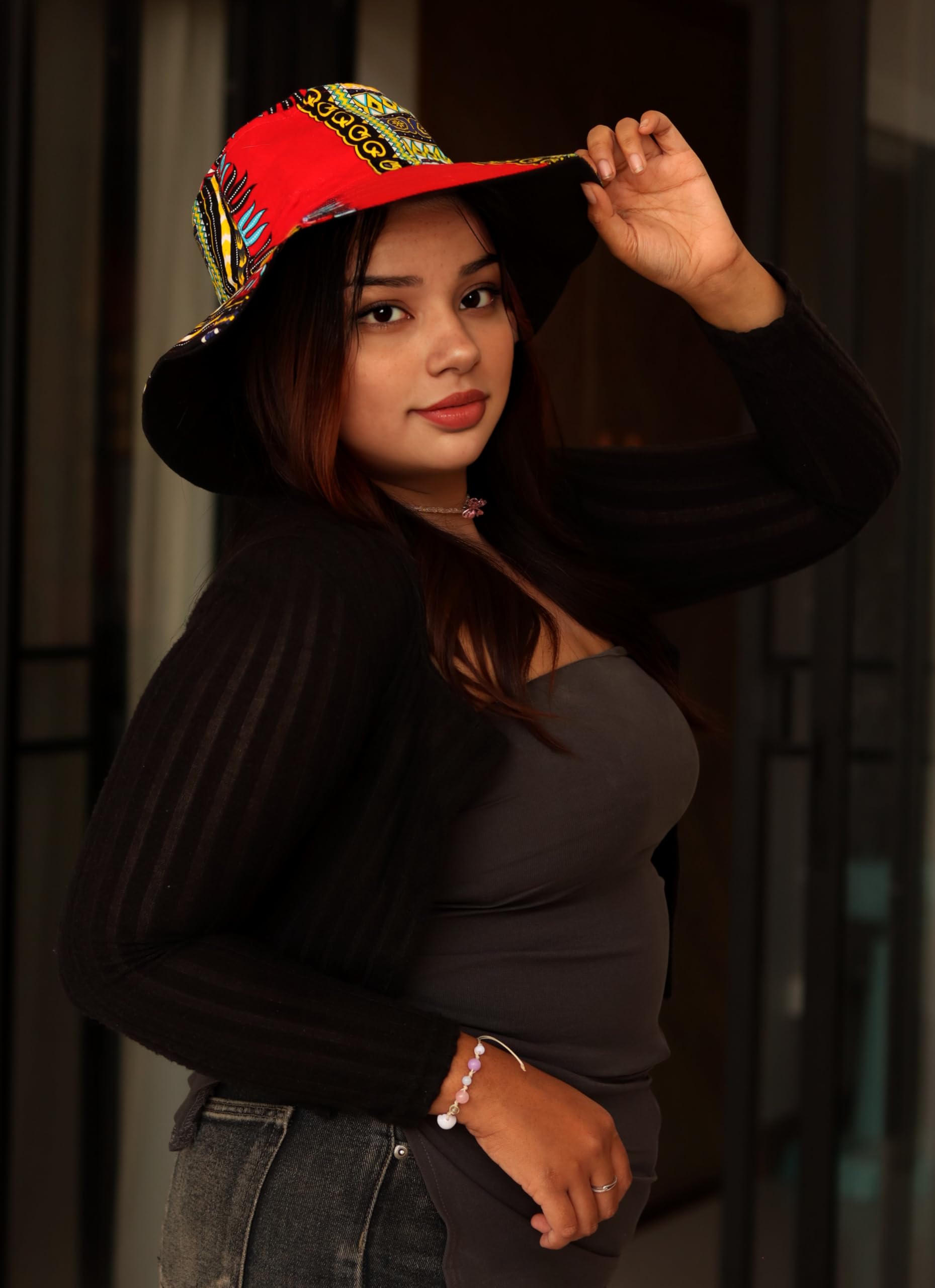 DA'IKI Central African Dashiki Cotton Hat Handmade Bright Afrikans Hairtie Sunhat - Image 6