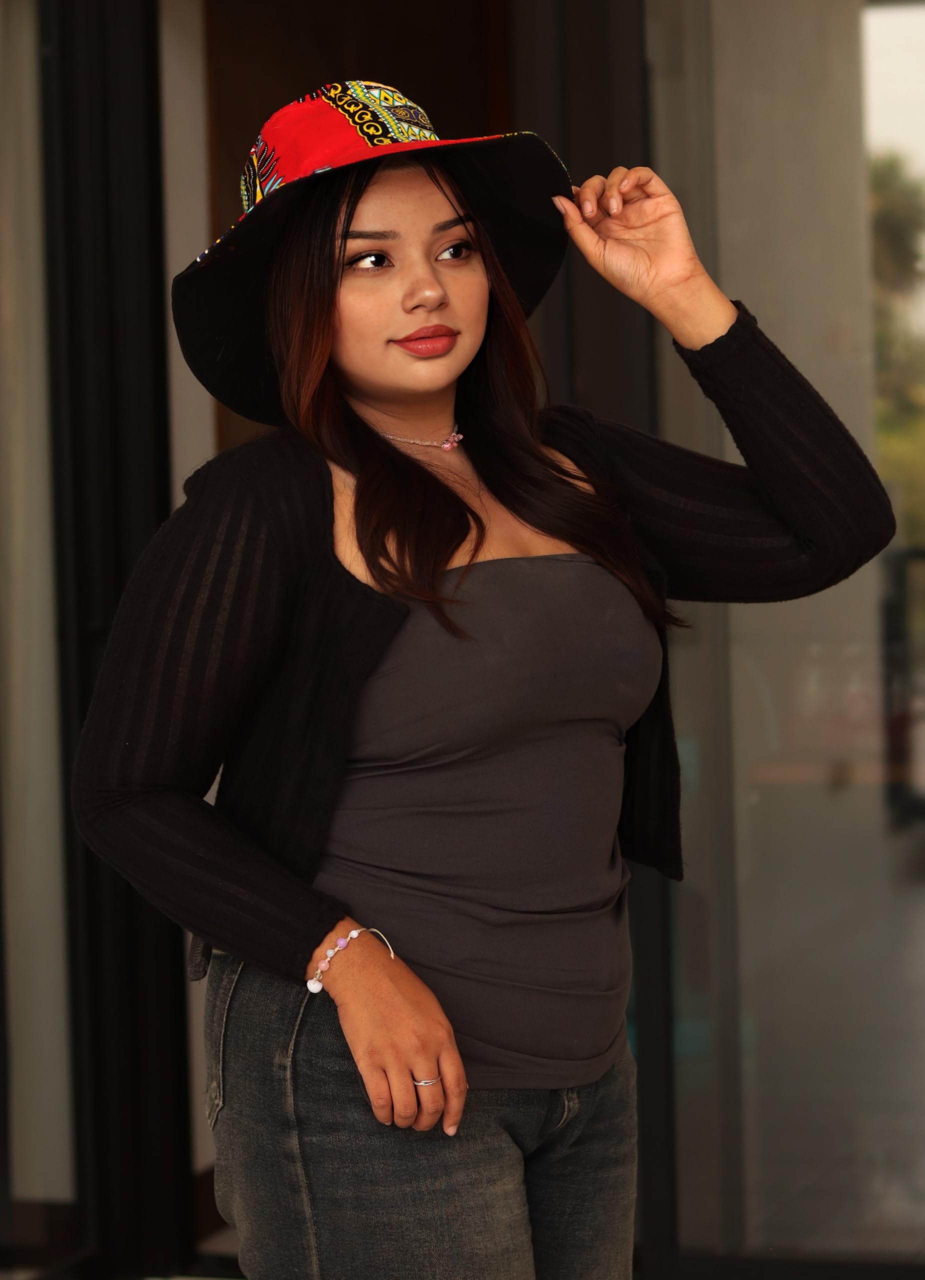 DA'IKI Central African Dashiki Cotton Hat Handmade Bright Afrikans Hairtie Sunhat - Image 7