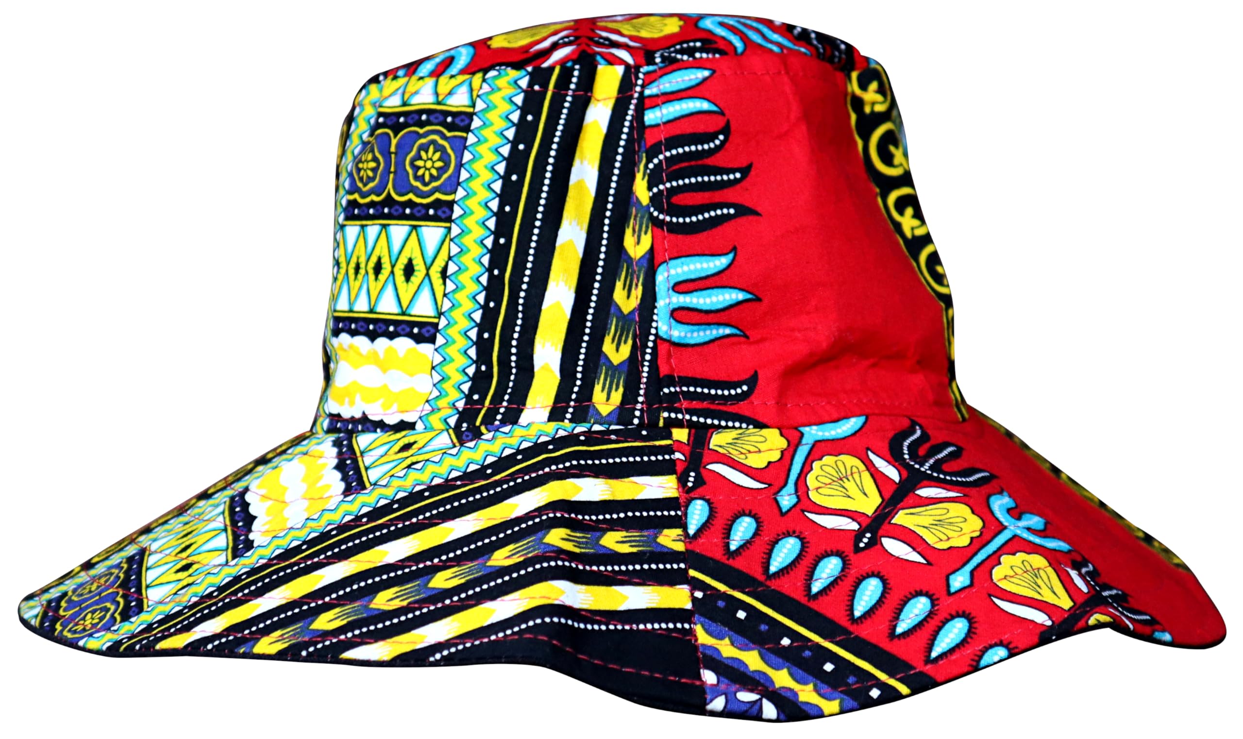 DA'IKI Central African Dashiki Cotton Hat Handmade Bright Afrikans Hairtie Sunhat - Image 9