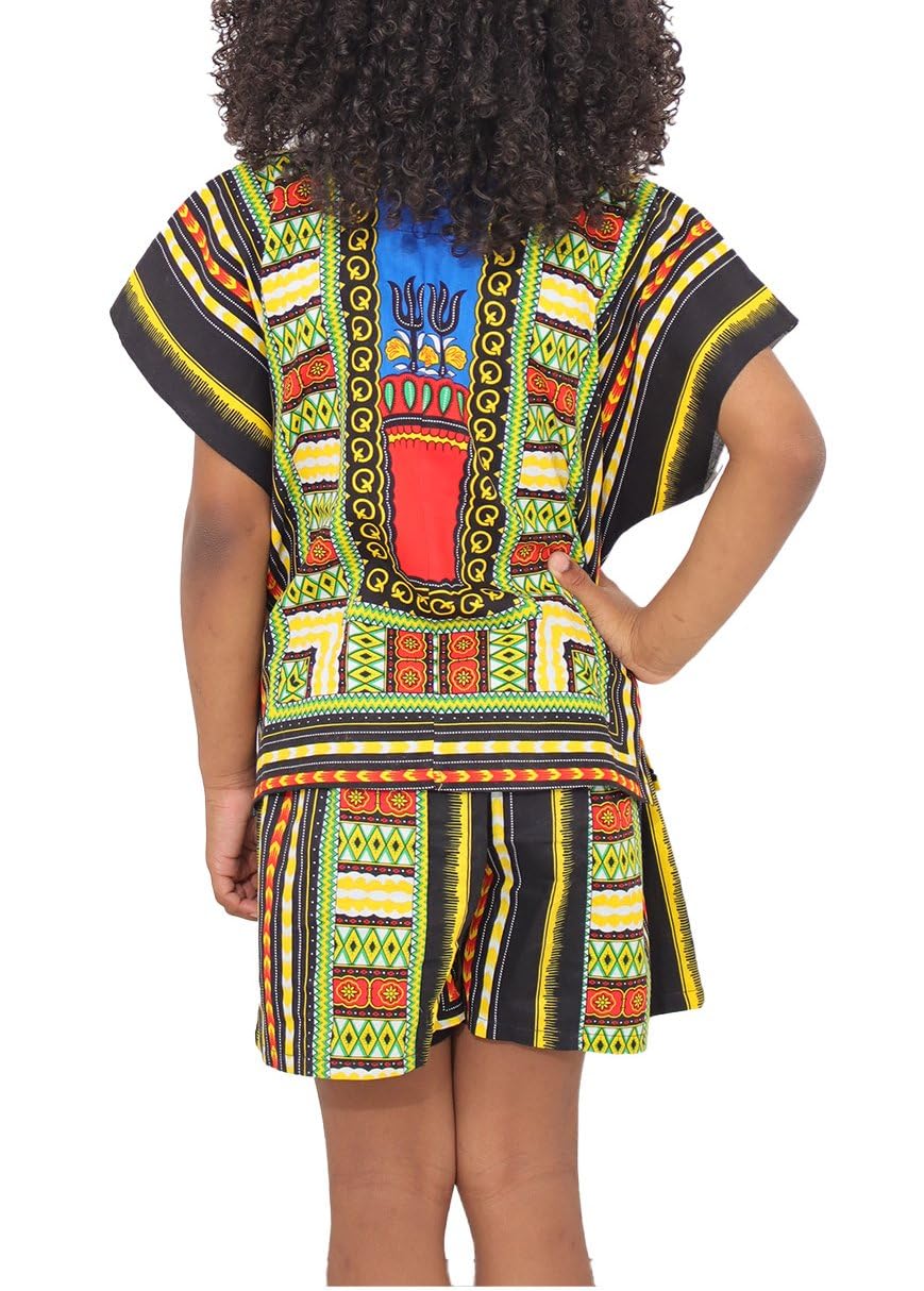 DA'IKI Childrens Unisex Afrikan Cotton Patch Short and Shirt Dashiki Outfit - Image 3
