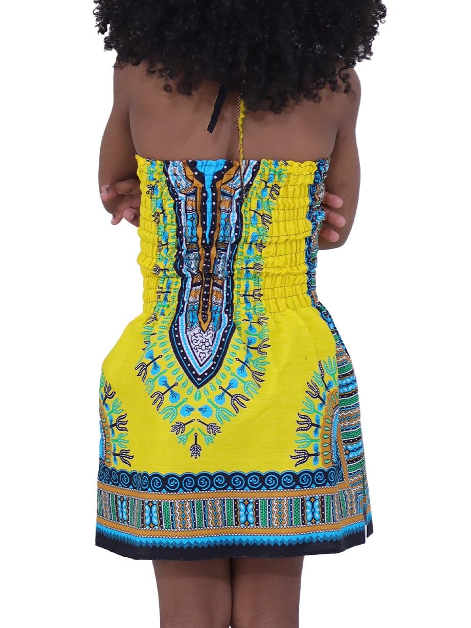 DA'IKI Cotton Girls Halter Dress Dashiki Colors African Child Smock Chest Strap - Image 4