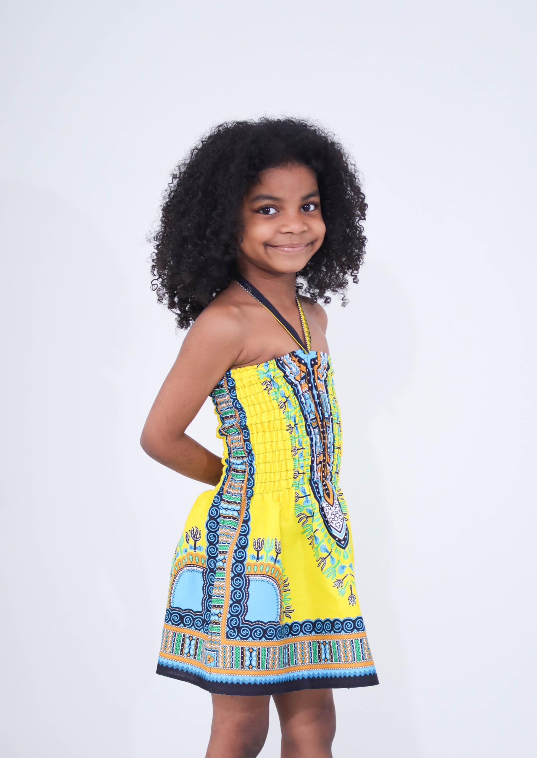 DA'IKI Cotton Girls Halter Dress Dashiki Colors African Child Smock Chest Strap - Image 5