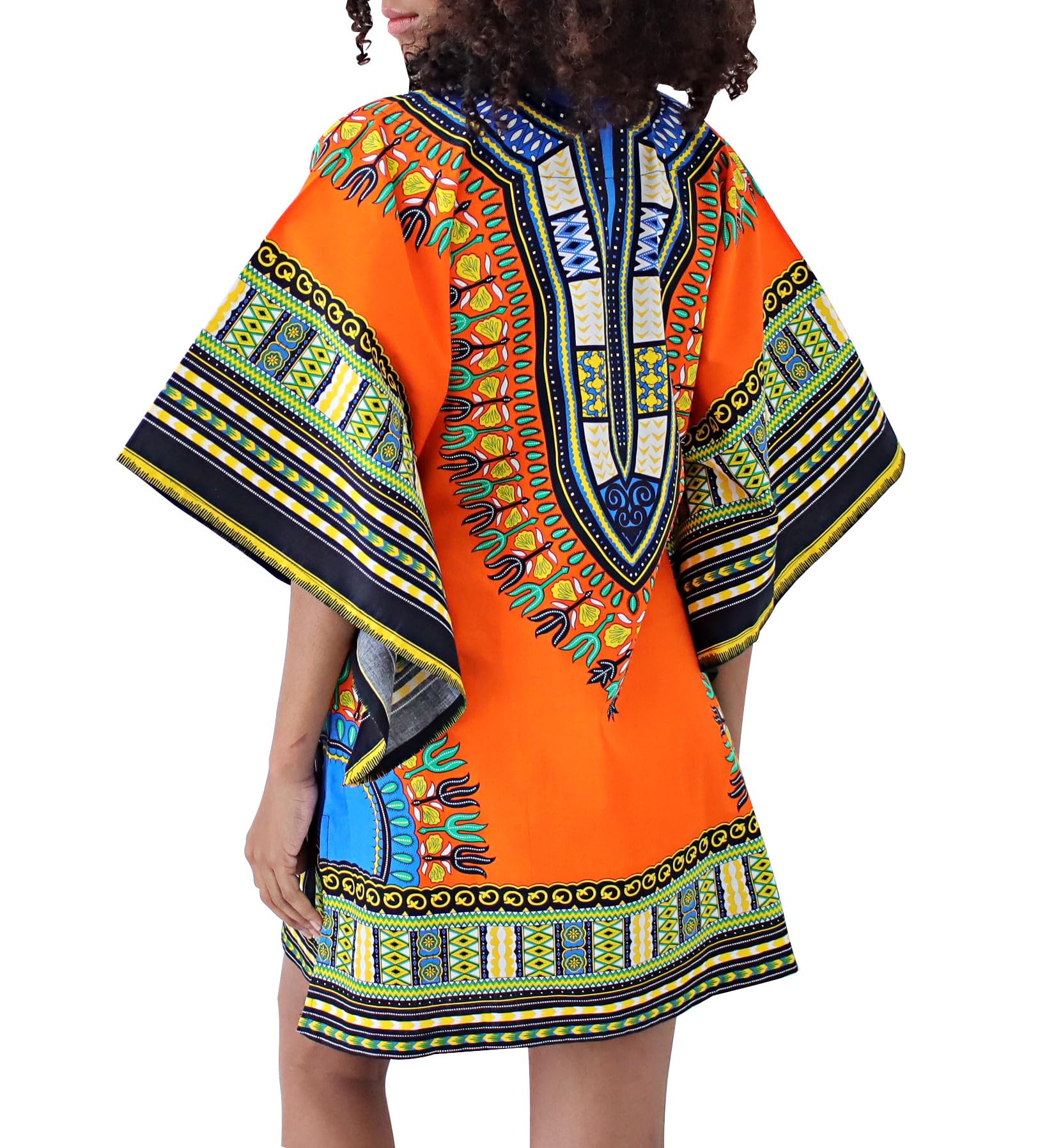 DA'IKI Dashiki Womens Cotton Point Sleeve Shirt and Short Dress with Two Pockets - Image 3