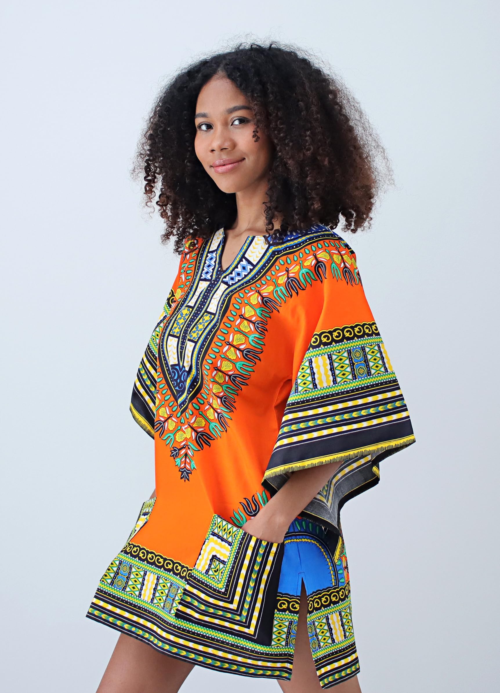 DA'IKI Dashiki Womens Cotton Point Sleeve Shirt and Short Dress with Two Pockets - Image 4