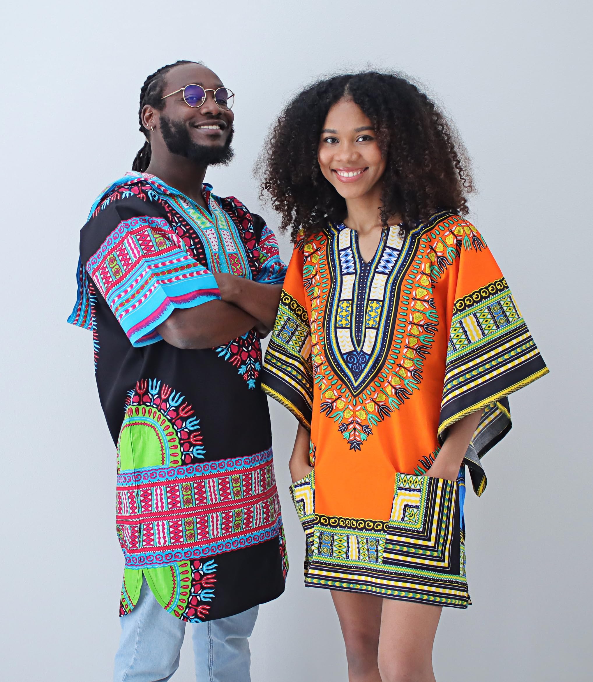DA'IKI Dashiki Womens Cotton Point Sleeve Shirt and Short Dress with Two Pockets - Image 5