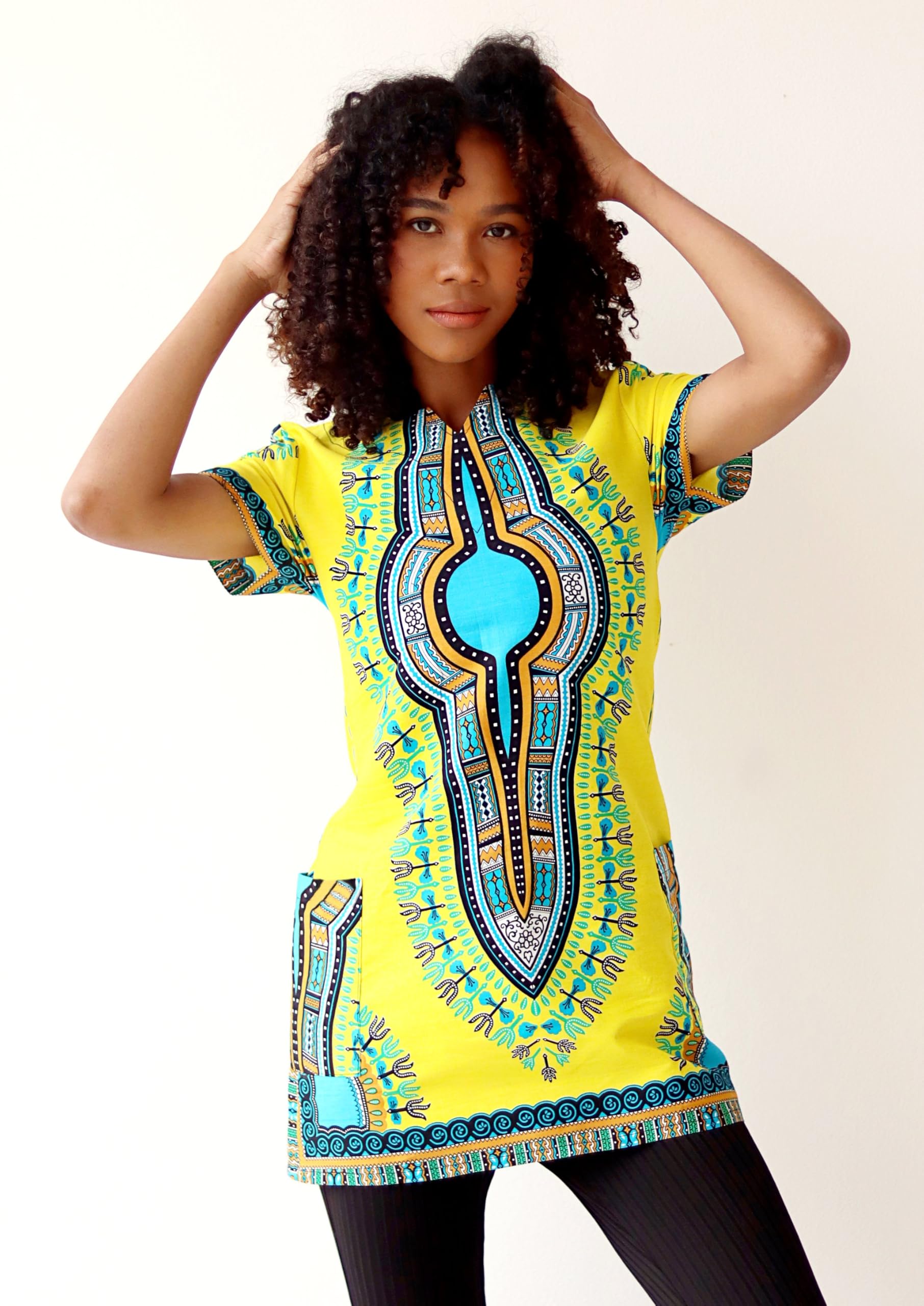 DA'IKI Fitted African Dashiki Frock Side Pocket with Zipper Back 70s Cotton Dress - Image 4