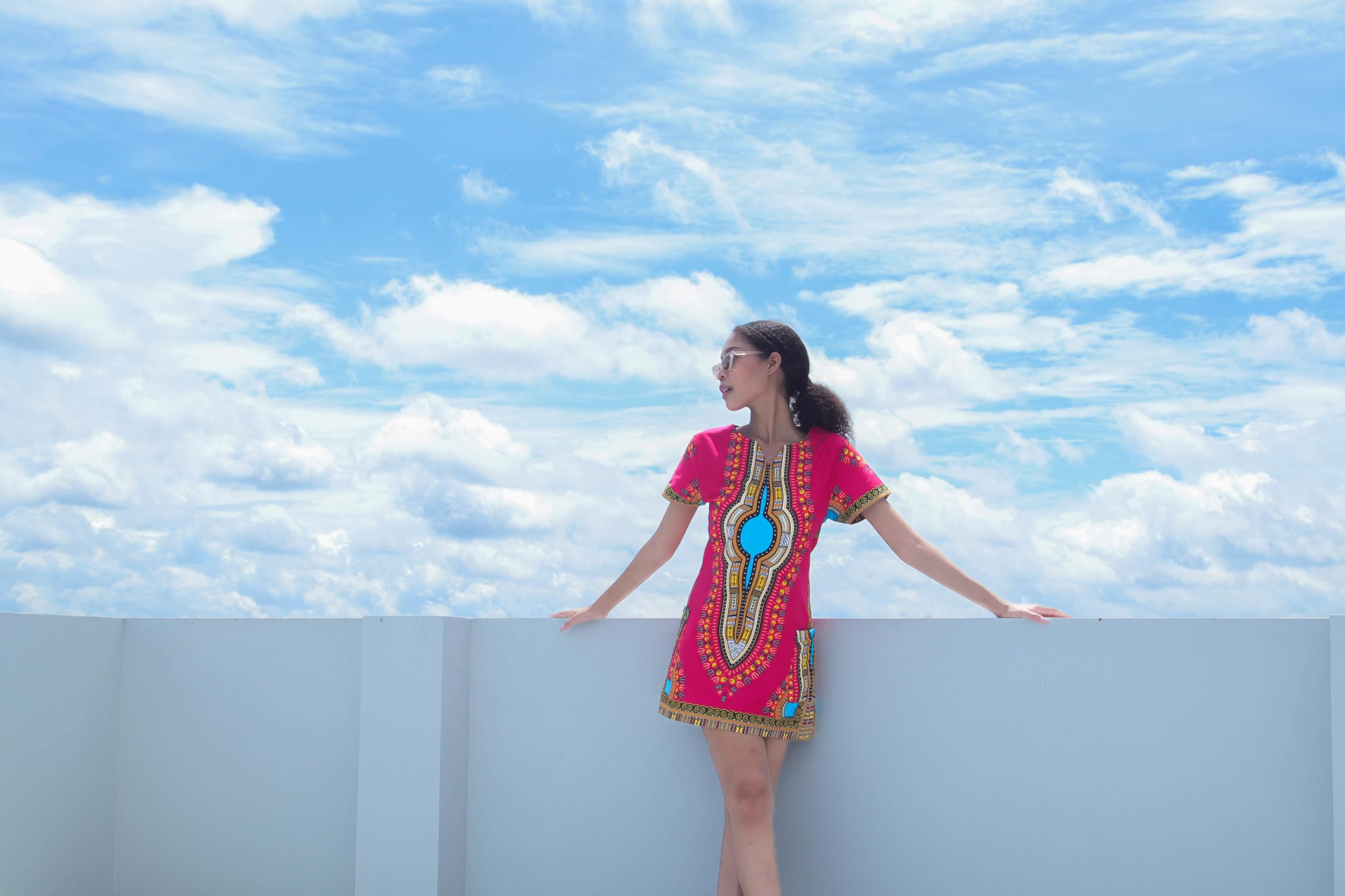 DA'IKI Fitted African Dashiki Frock Side Pocket with Zipper Back 70s Cotton Dress - Image 6