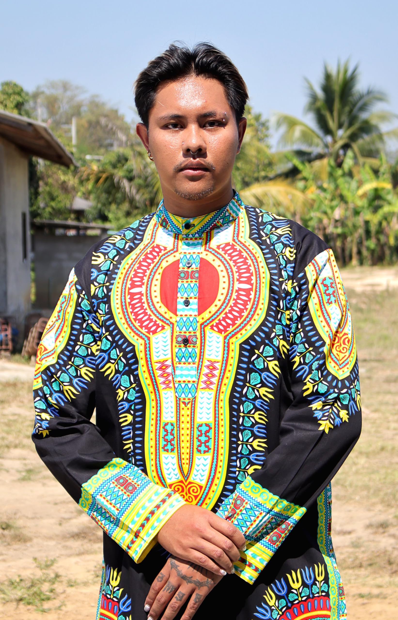 DA'IKI Formal Kurta Long Sleeve Stand Up Collar Button Down Kaftan Cotton Dashiki Tunic - Image 4