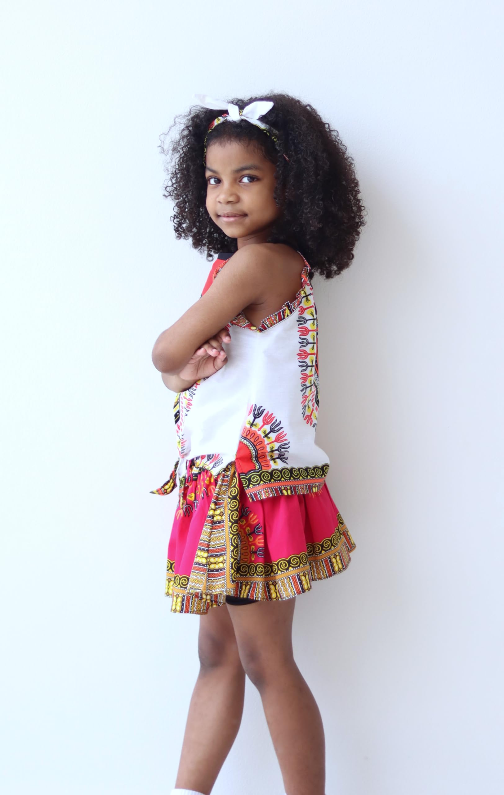 DA'IKI Girls Light Cotton Sleeveless Front Tie Dashiki Angel Shirt Dance Show Cotton Frill - Image 5