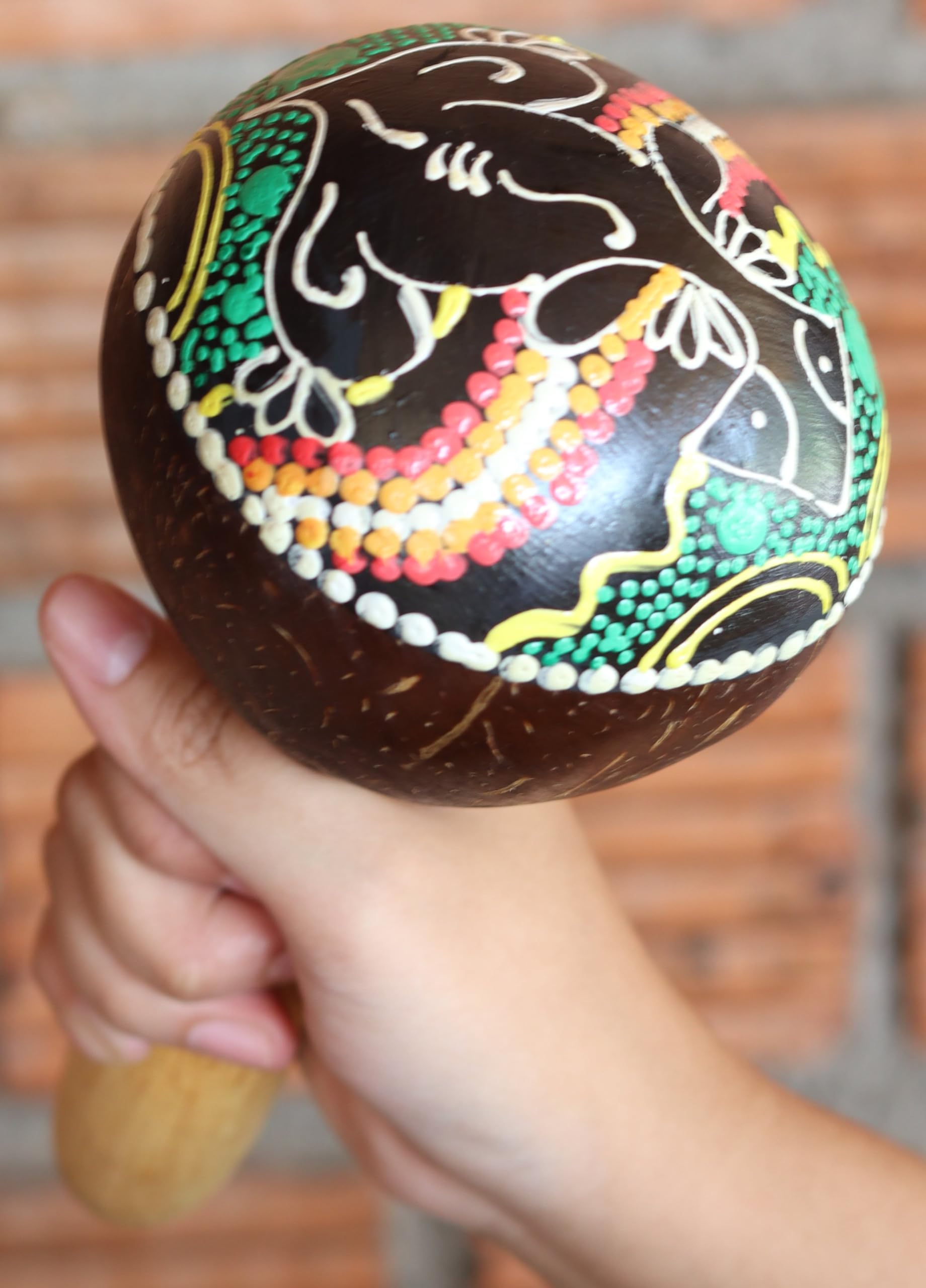 DA'IKI Shekere Maracas Afican Art Work Craft Lizard Art - 5" Diameter Dark Brown - Image 3