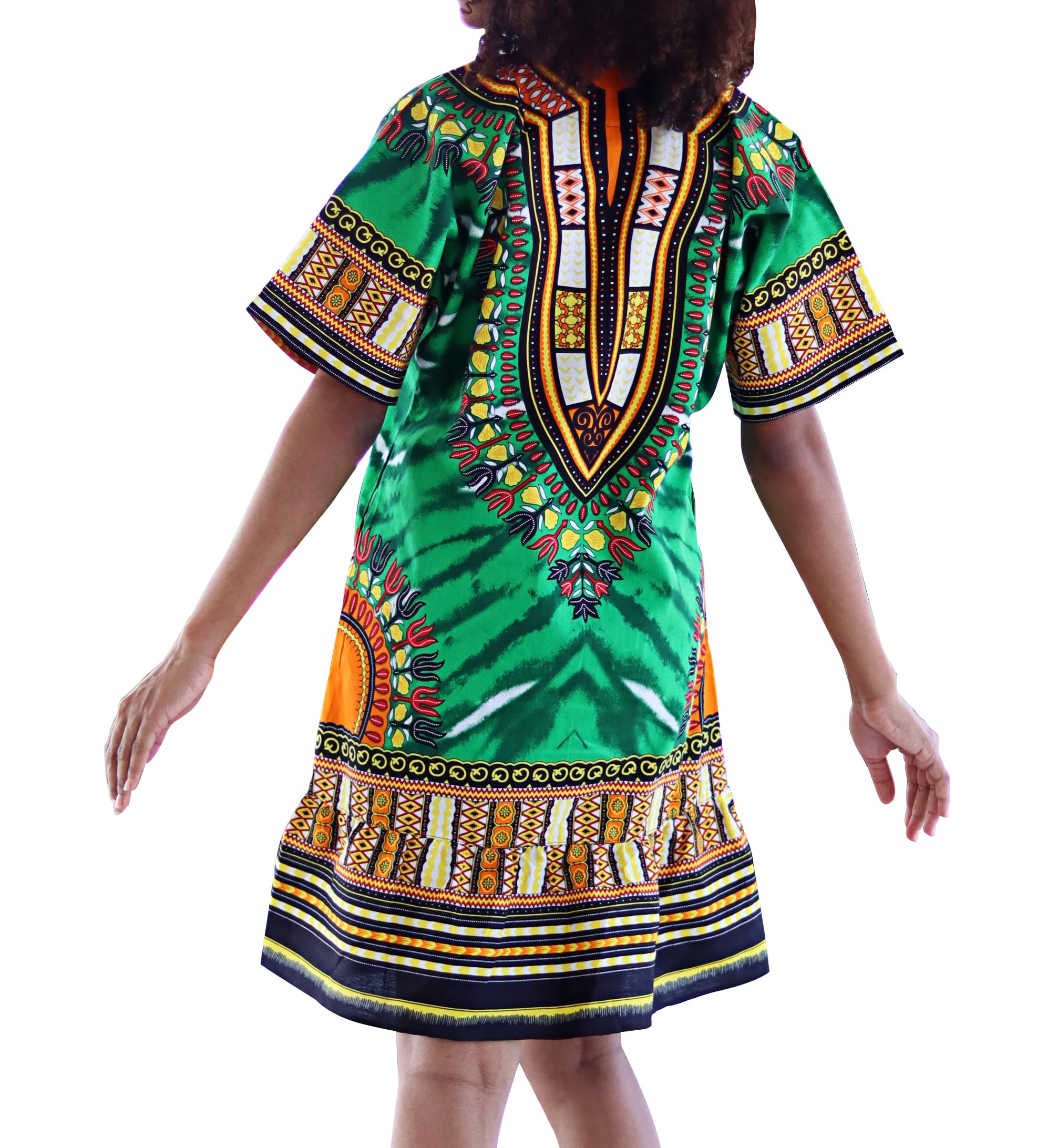 DA'IKI Short 60s Boho Cropped One Piece Ruffle Dashiki Dress with Side Pockets - Image 3