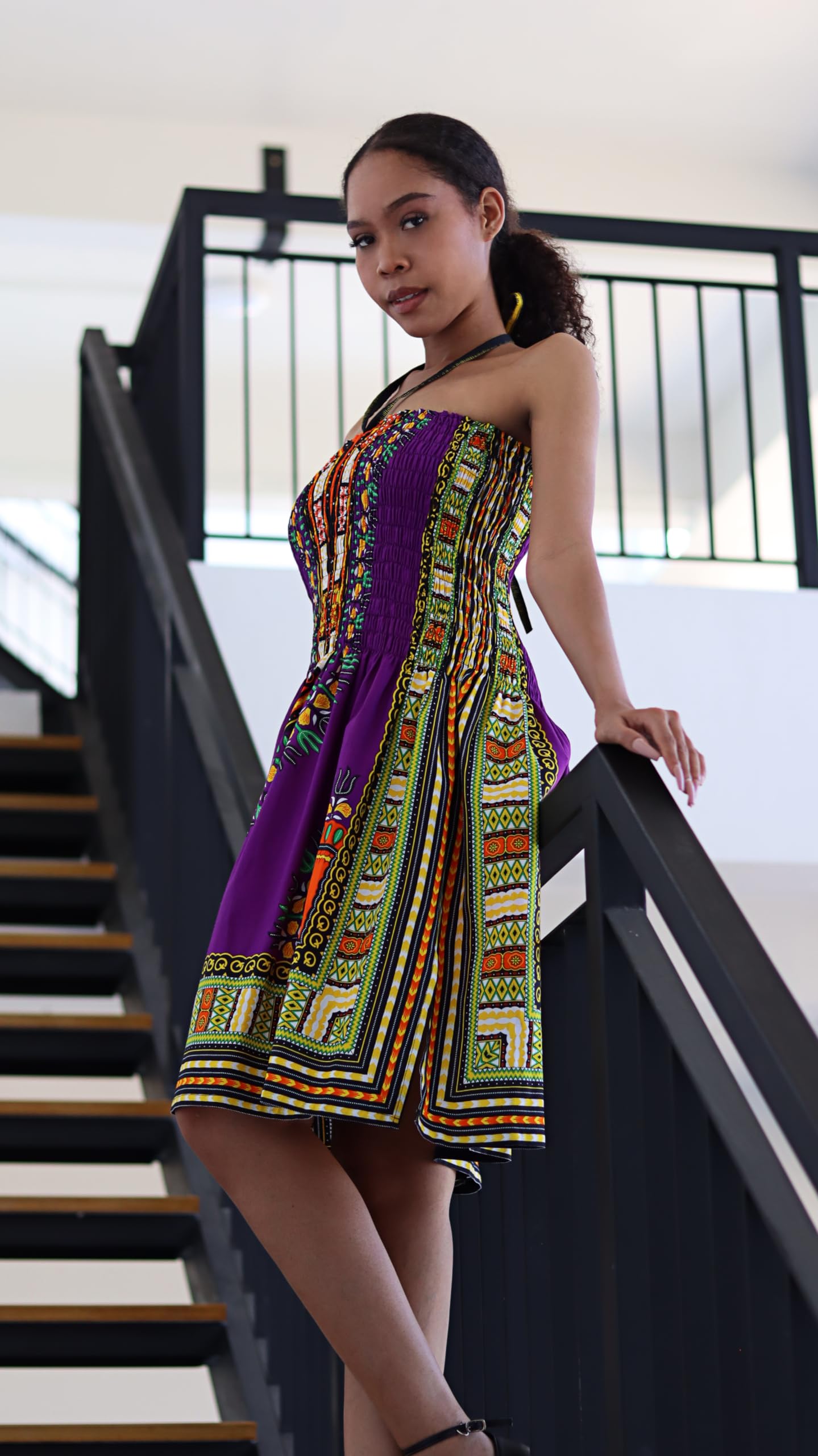 DA'IKI Smock Bust Shoulder Showing Dashiki Halter Strap Short Dress or Skirt - Image 5