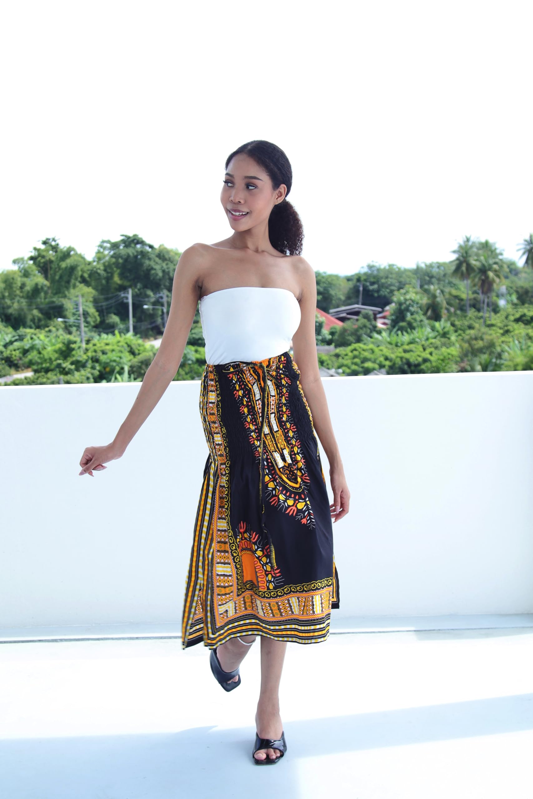 DA'IKI Smock Bust Shoulder Showing Dashiki Halter Strap Short Dress or Skirt - Image 3