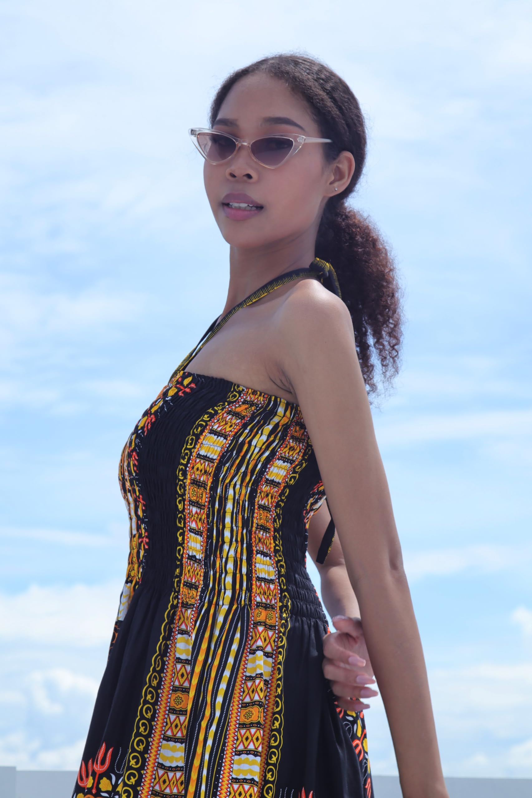 DA'IKI Smock Bust Shoulder Showing Dashiki Halter Strap Short Dress or Skirt - Image 5