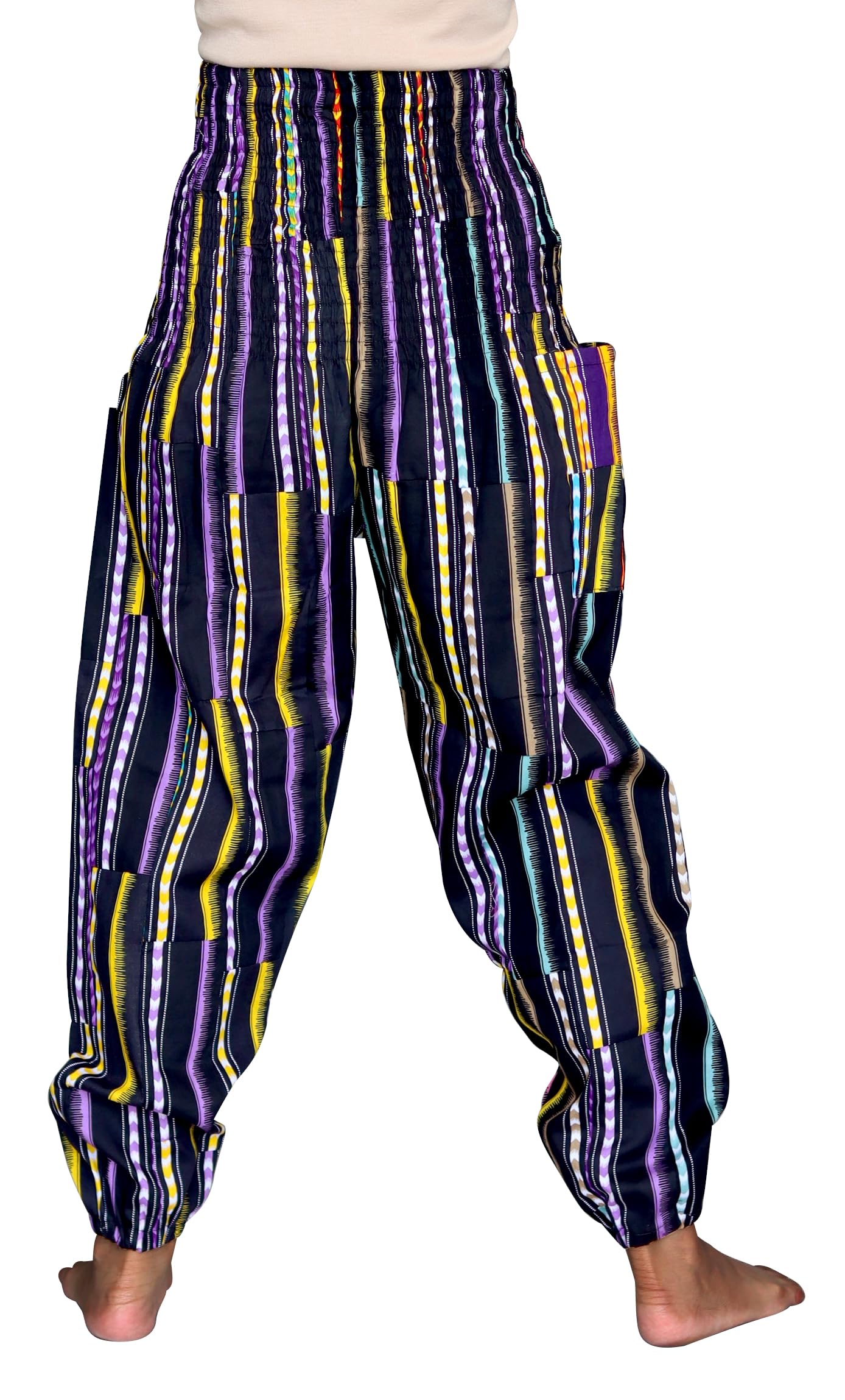 DA'IKI Smock Waist African Dashiki Patch Long Elastic Waist Harem Elephant Pants - Image 3