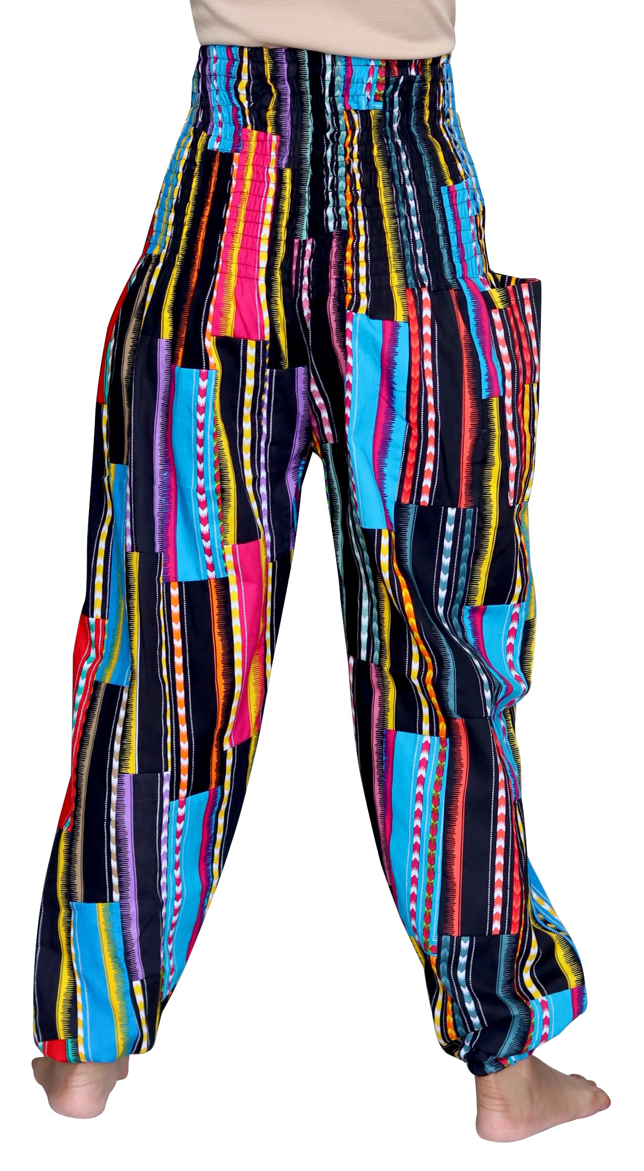 DA'IKI Smock Waist African Dashiki Patch Long Elastic Waist Harem Elephant Pants - Image 3