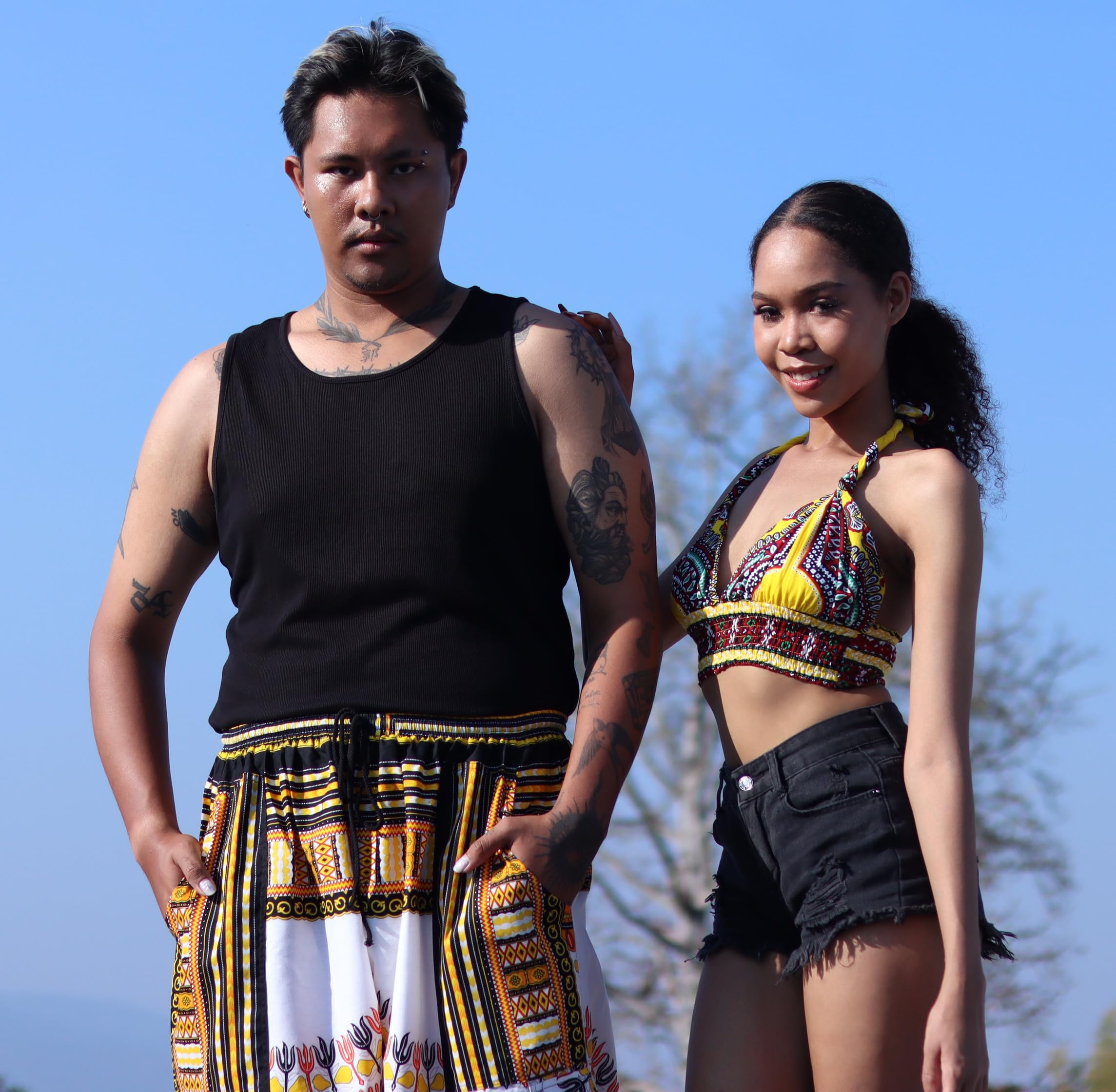 DA'IKI Smocked Bikini Top Twist Tied Dashiki Rayon Ladies Shirt Neck Tied Sexy Top Bare Back - Image 5