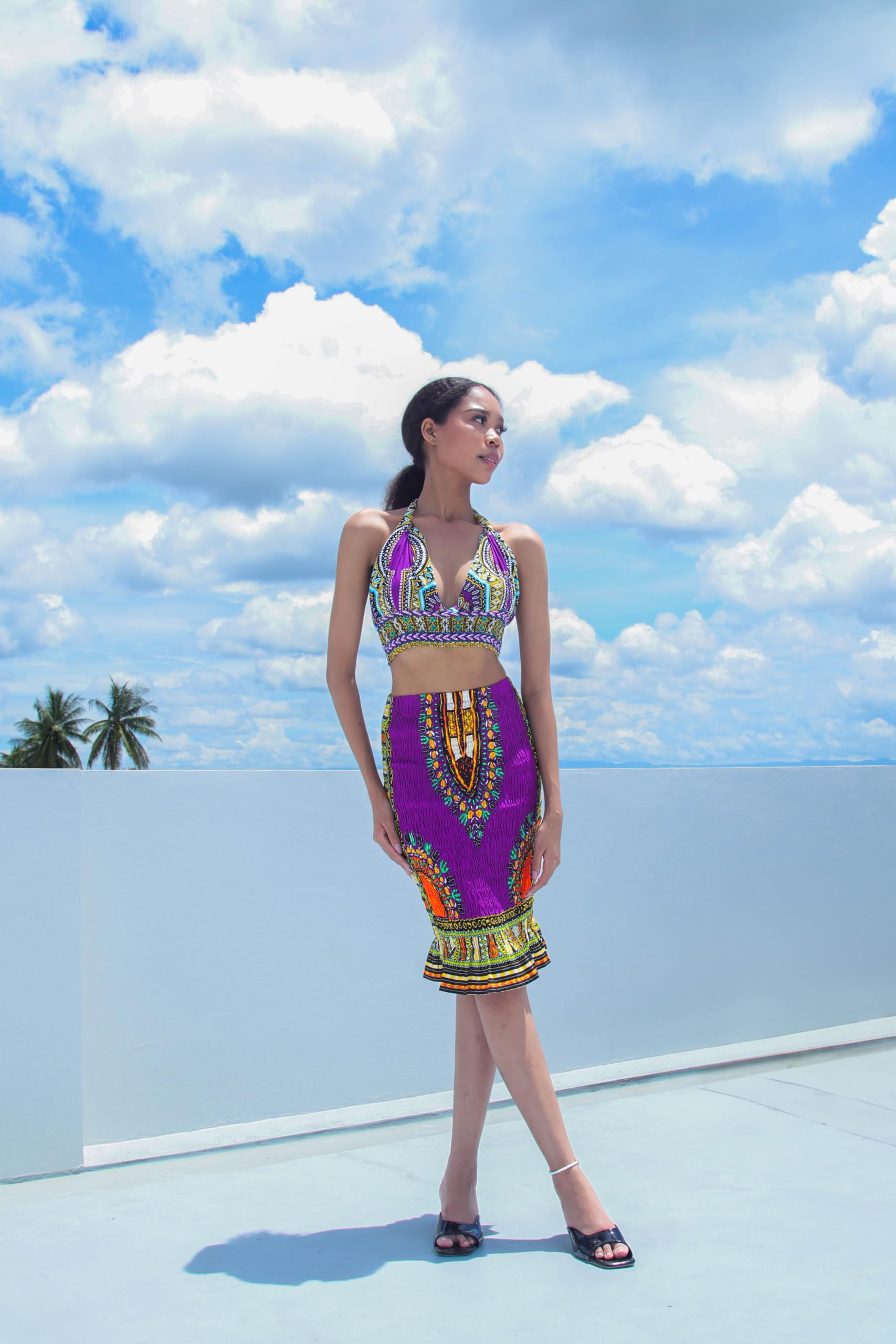 DA'IKI Smocked Bikini Top Twist Tied Dashiki Rayon Ladies Shirt Neck Tied Sexy Top Bare Back - Image 3