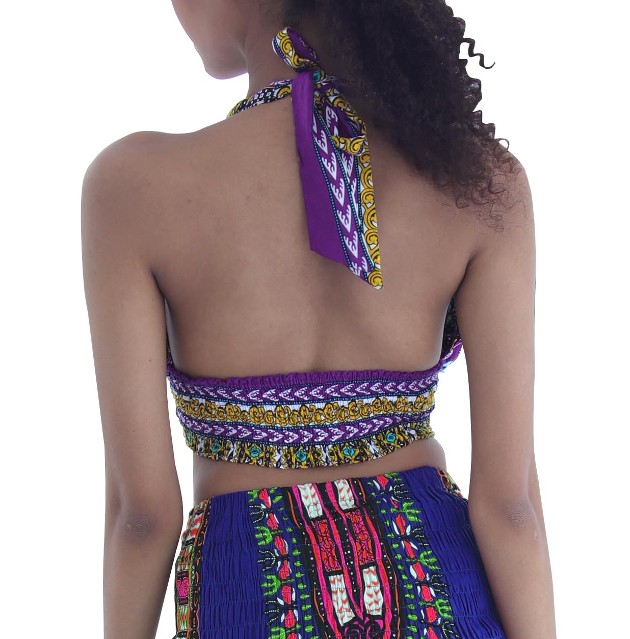 DA'IKI Smocked Bikini Top Twist Tied Dashiki Rayon Ladies Shirt Neck Tied Sexy Top Bare Back - Image 4