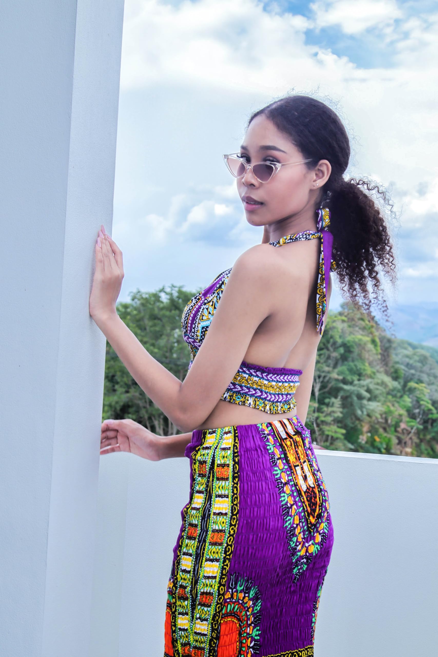 DA'IKI Smocked Bikini Top Twist Tied Dashiki Rayon Ladies Shirt Neck Tied Sexy Top Bare Back - Image 5