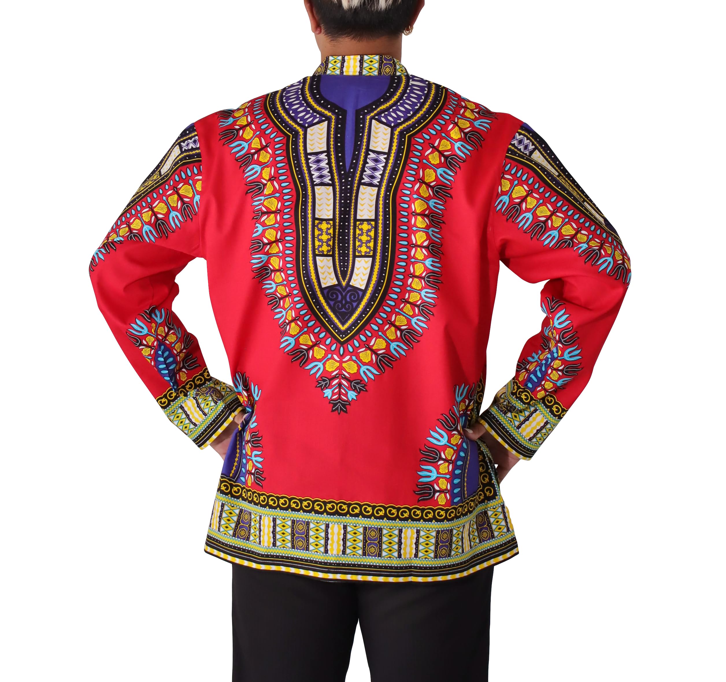 DA'IKI Stand Up Collar Long Sleeve Cotton Shirt African Dashiki Fun Pullover Tunic - Image 3