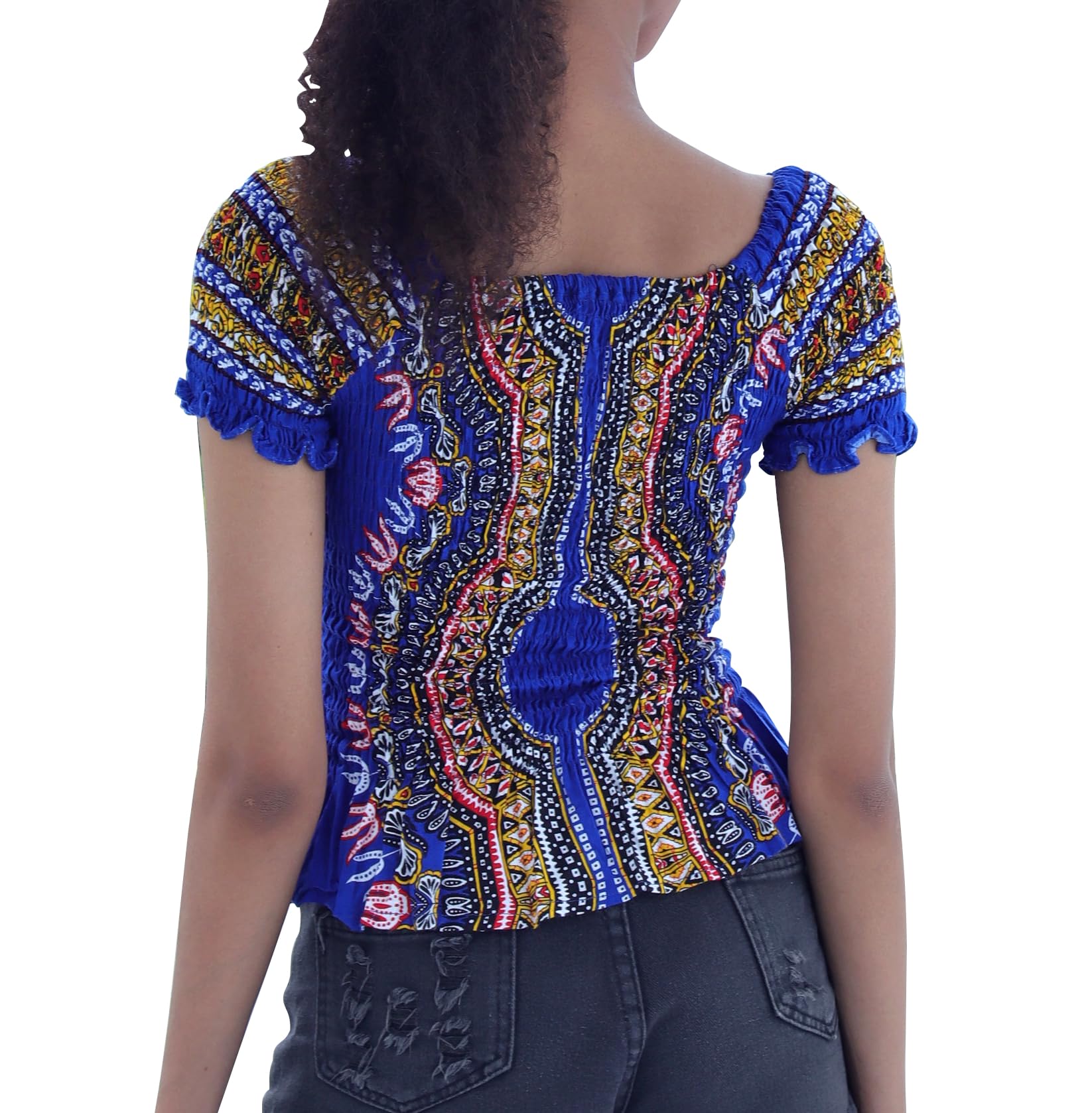 DA'IKI Womens Heart of Africa Blouse Rayon Fully Smocked Dashiki Shirt Babydoll Sleeves - Image 4